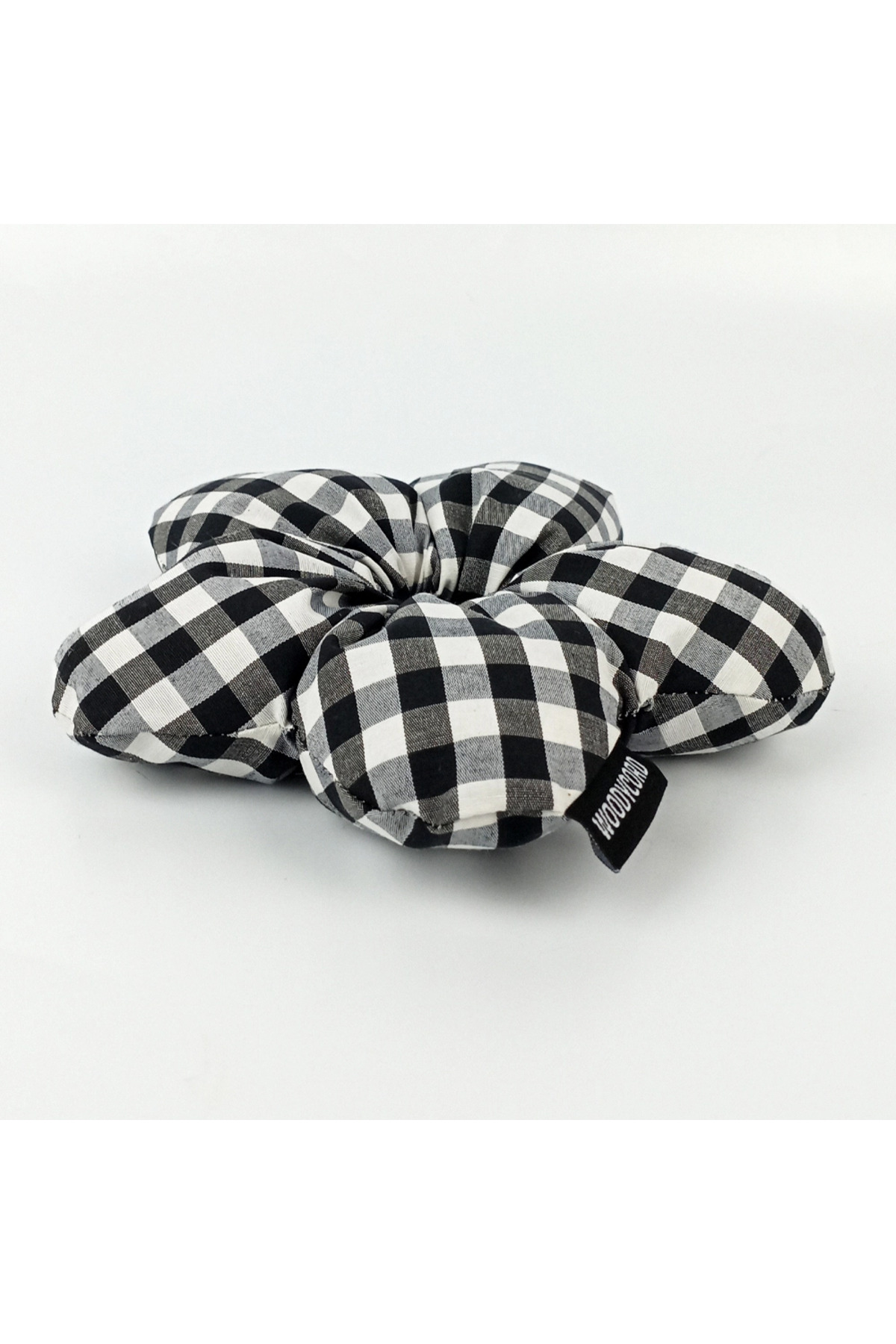 woodycord El Yapımı Pötikare Desenli Scrunchies Toka - Siyah Beyaz görsel 4