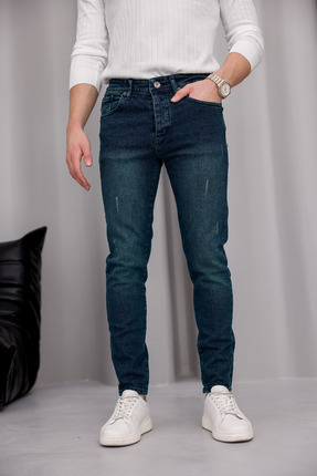 MODAMESTO Erkek Yeşil Slim Fit Likralı Dar Paça Lazerli Kot Pantolon