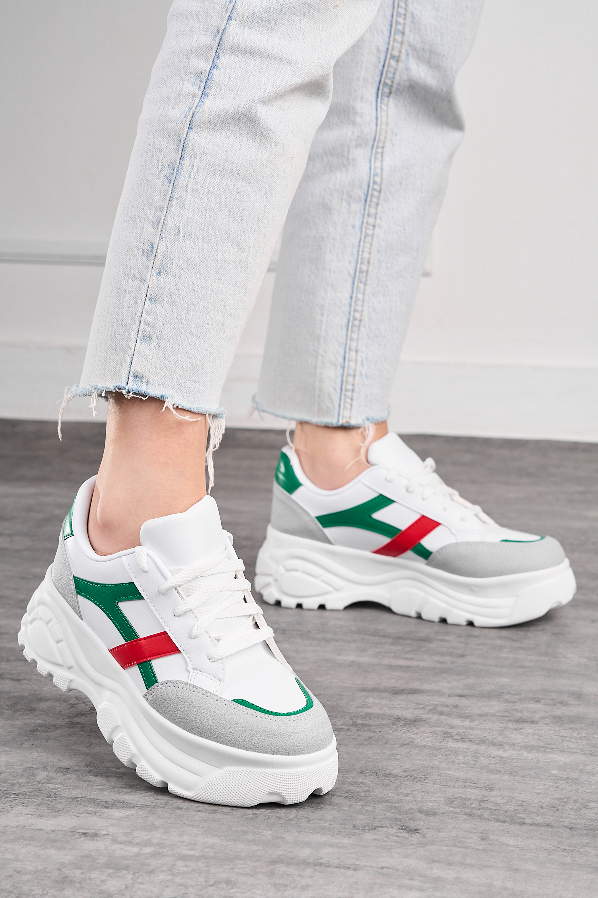 Casual Women's Stone Green Red Sneaker Casual Tiger Striped Sports Shoes with Thick Sole Laces 032