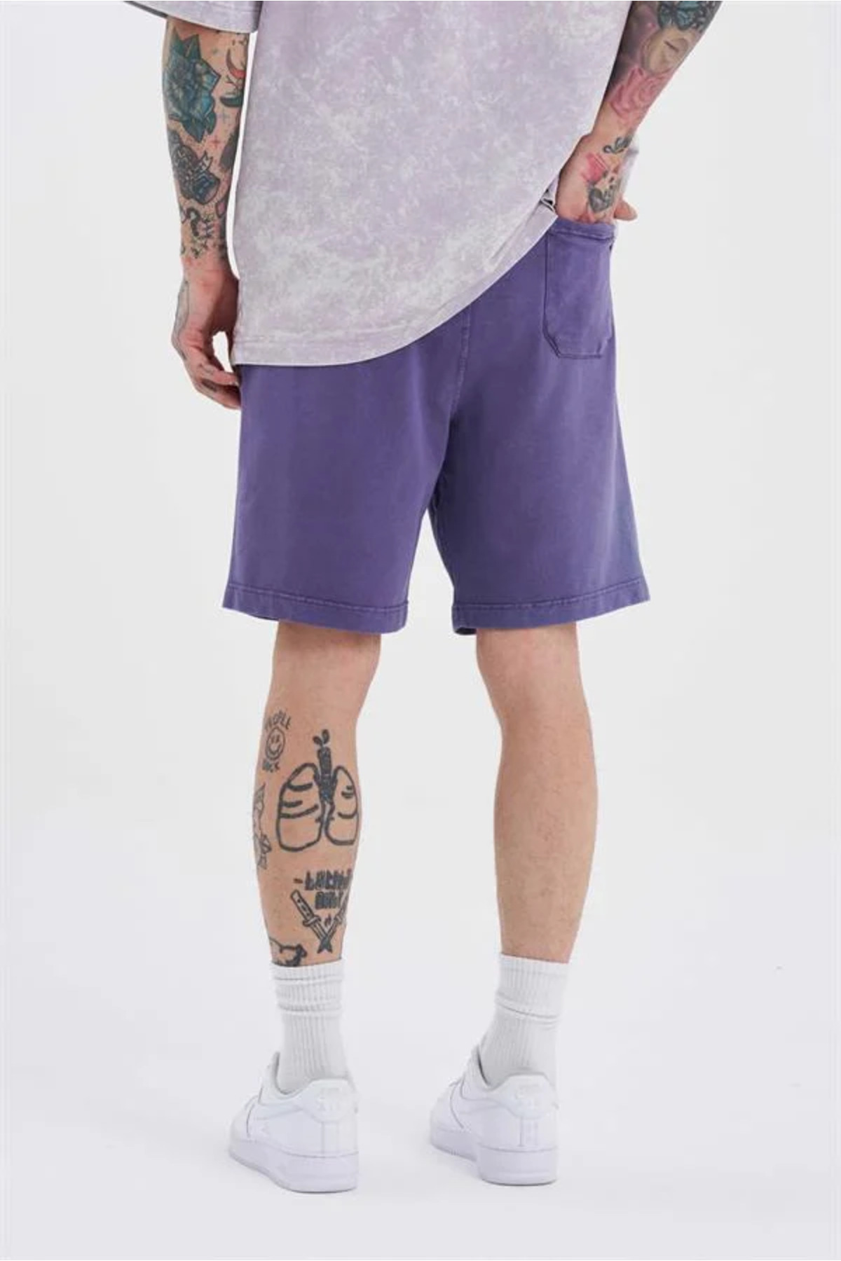 Machinist  Erkek Luxury Basic Yıkamalı Relaxed Şort Mor - Görsel 5
