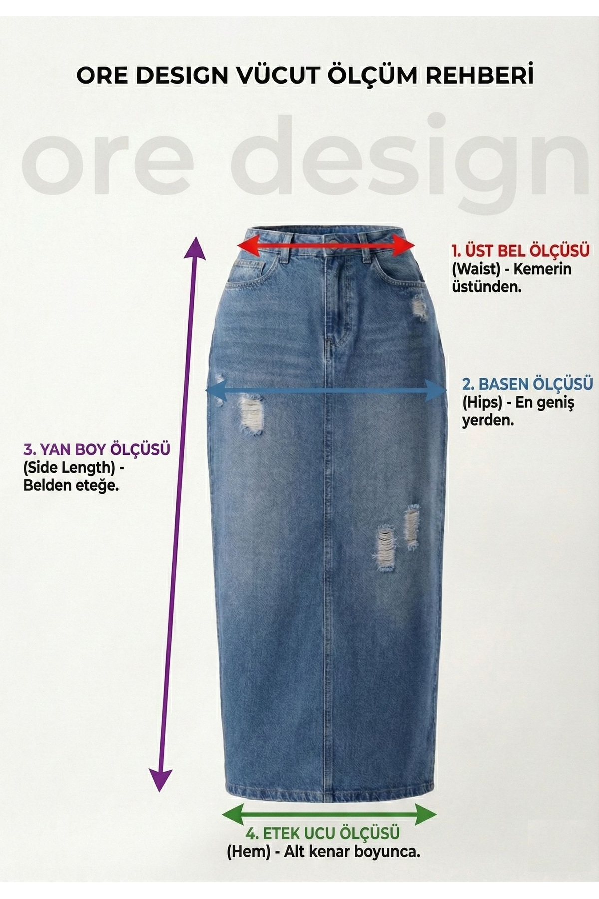 Ore design  Vintage Mavi Yıpratmalı Kadın Yüksek Bel Klasik 5 Cep Denim Etek OYOK26ET2215 - Görsel 6