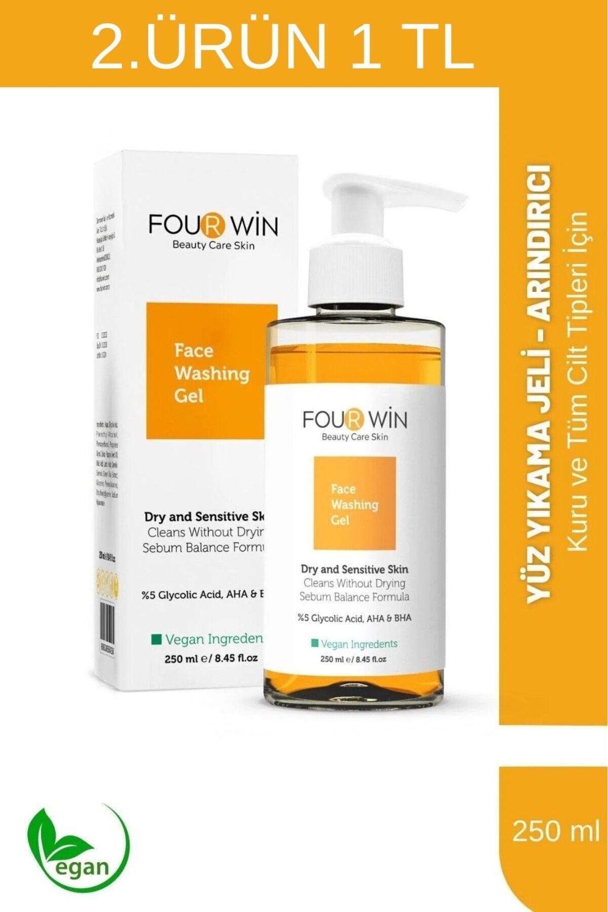 Four Win Hassas & Kuru Ve ( Tüm Cilt Tipleri ) Yüz Yıkama Jeli ( %5 Glycolic Acid , Aha&bha )