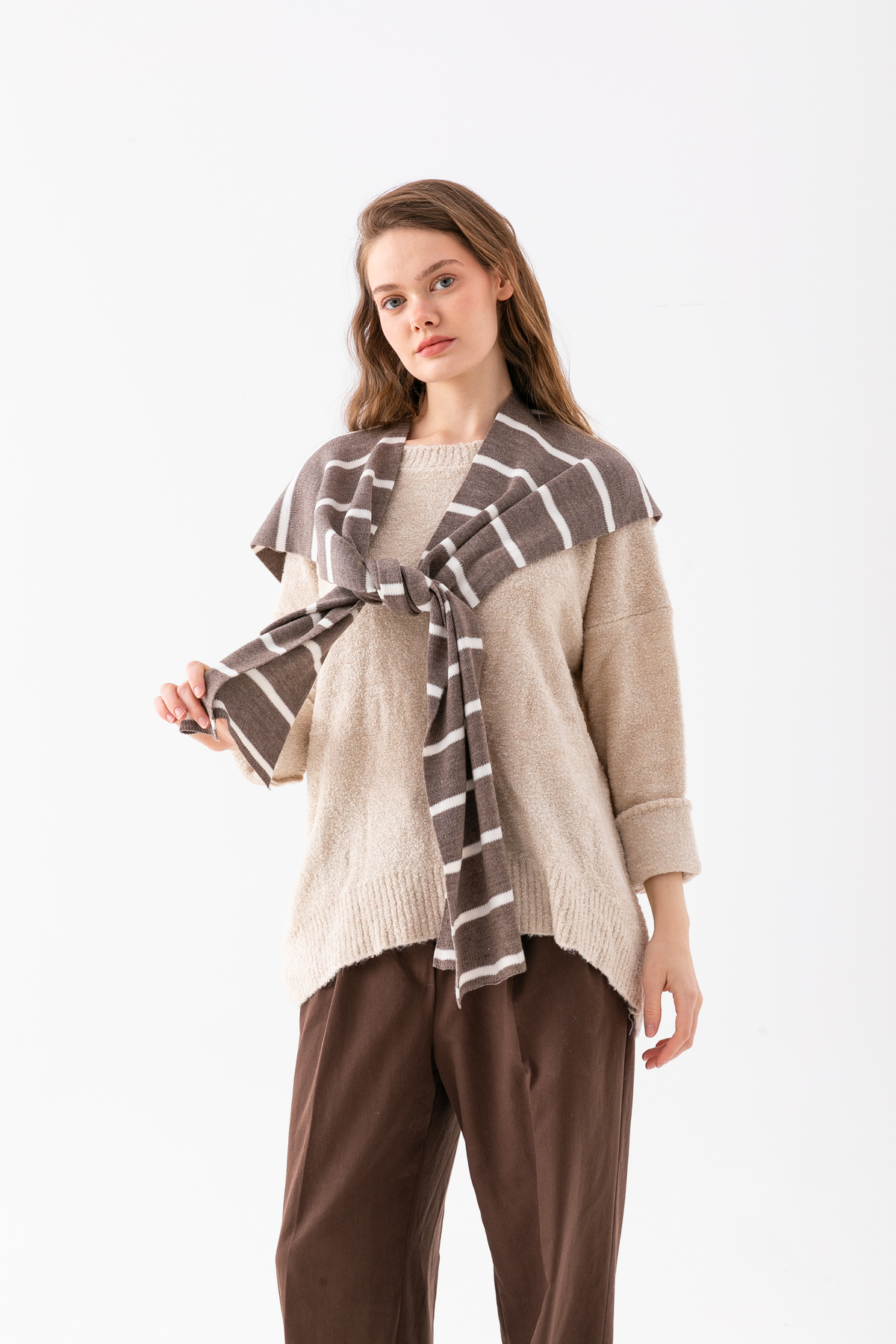Wega Moda Kare Parçalı Patchwork Atkı - Spor Triko Örme Omuz Atkısı | Unisex Boho Şal - Atkı