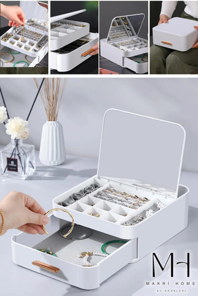 MAKRİ HOME Şık ve Fonksiyonel Aynalı Takı Organizeri, Çekmeceli, Otomatik Açı...