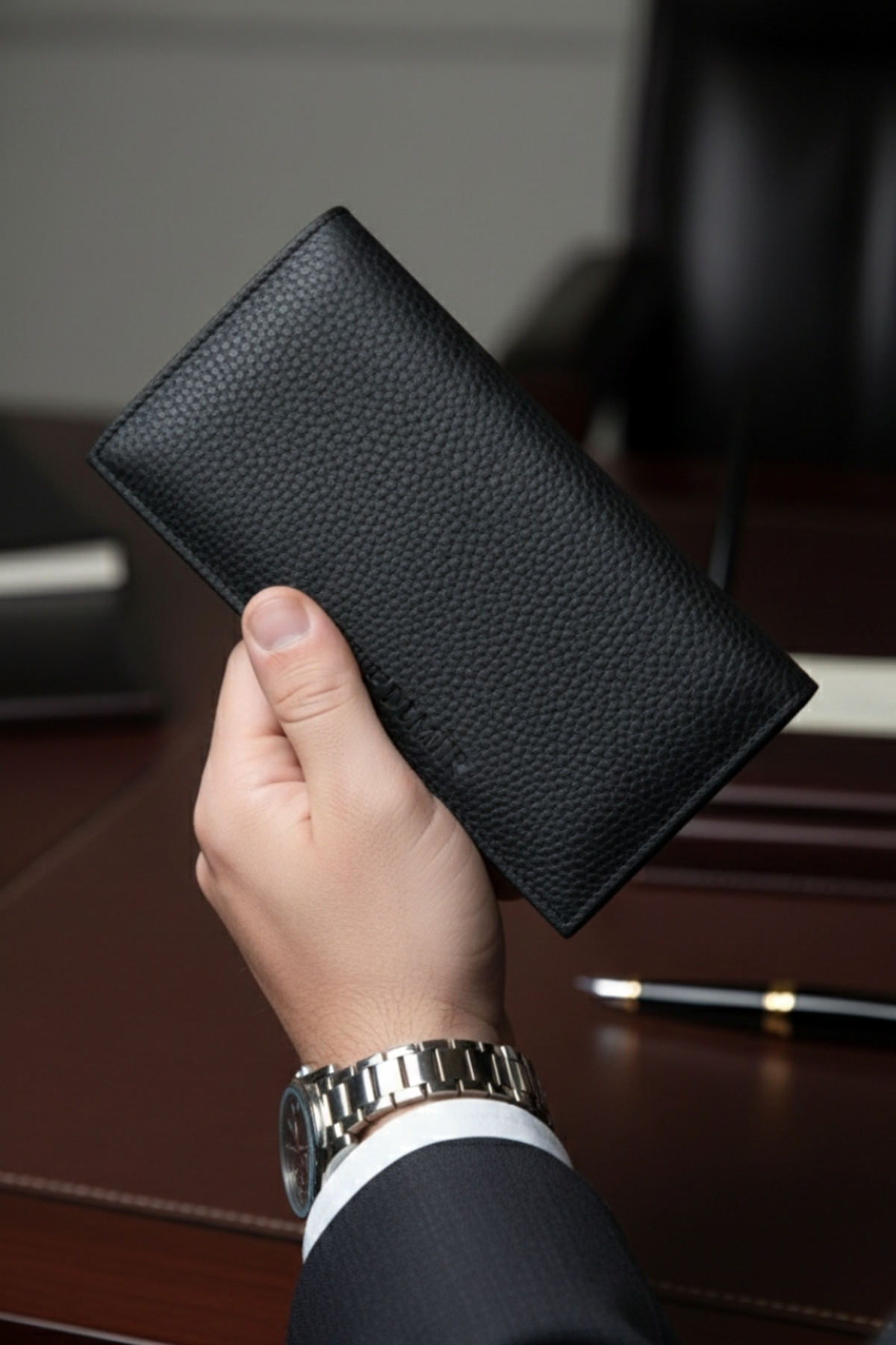 VANİLLA COLLECTİON  Telefon Bölmeli Unisex Siyah Cüzdan Mıknatıslı Ve El Bantlı Büyük Paraportföy El Çantası - Görsel 4