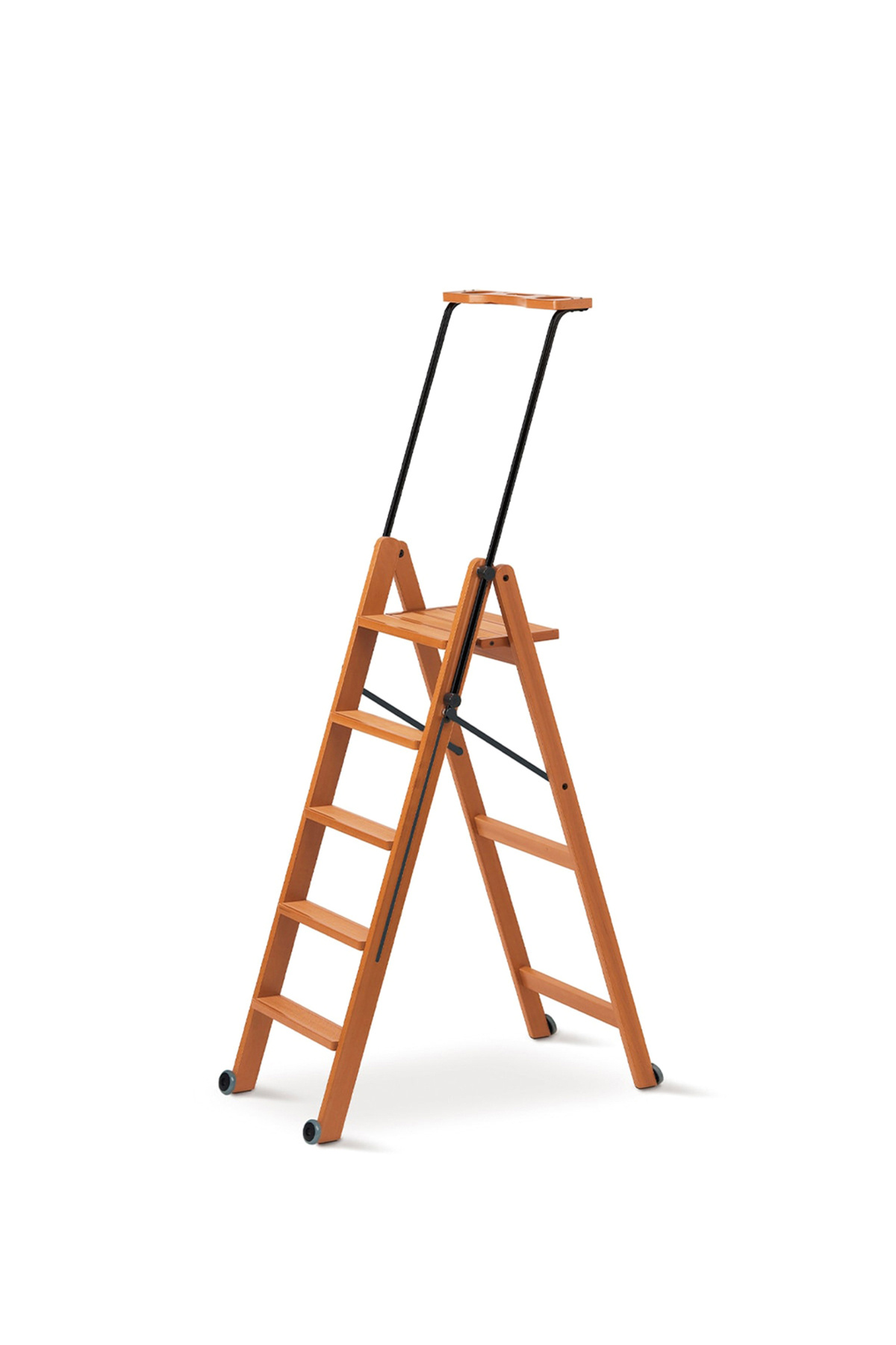 ARREDAMENTİ Kiraz Ağacı Ahşap 5 Basamaklı Kilitlenebilir Merdiven