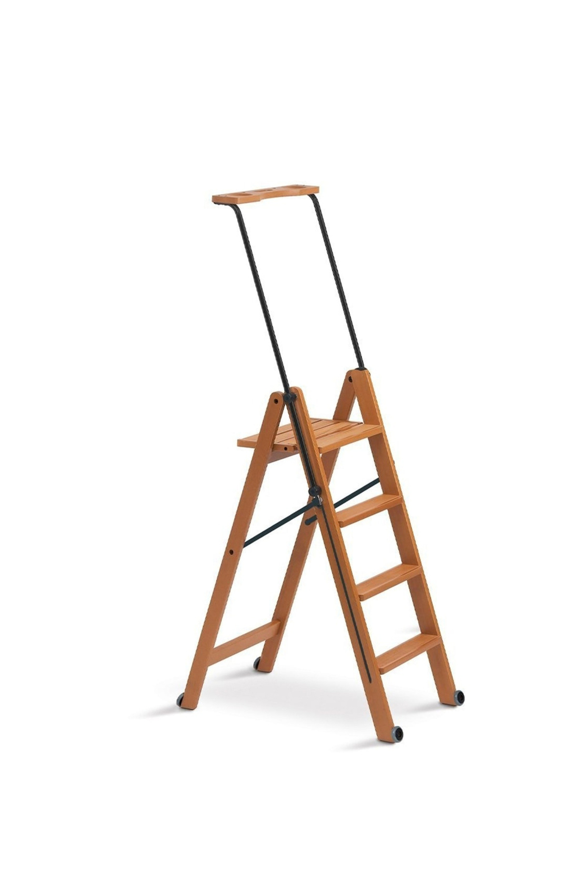 ARREDAMENTİ Kiraz Ağacı Ahşap 4 Basamaklı Kilitlenebilir Merdiven