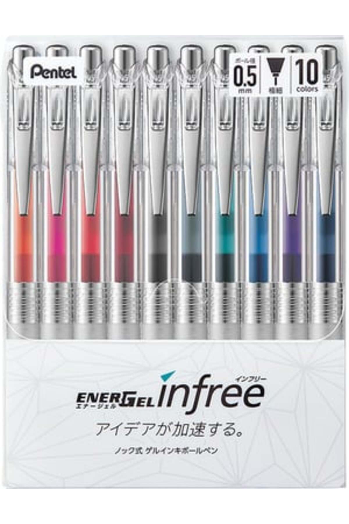 Pentel Energel Infree Knock Tarzı Jel Mürekkepli Tükenmez Kalem 0,5 mm 10 Renk, BLN75TL-10