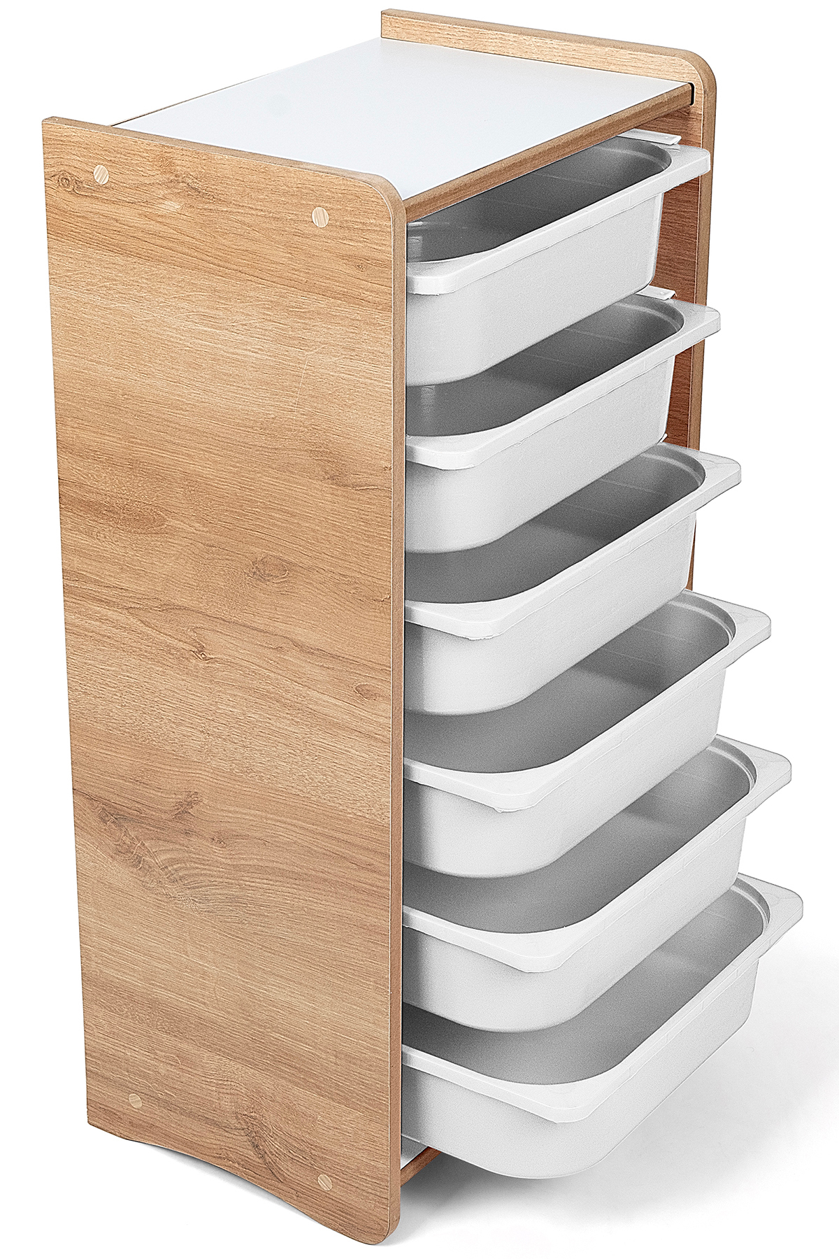 Genel Markalar Montessori Tarzı Ceviz MDF 6 Beyaz Çekmeceli Oyuncak ve Kitap Dolabı fotoğrafı 2 (önizleme)