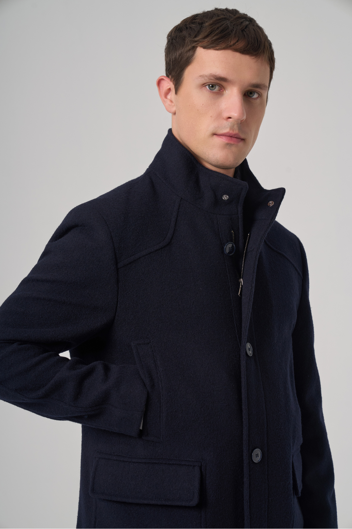 Morven  Erkek Lacivert Yünlü Dynamic Fit Borgio Çıkma Yakalı Kaban - Görsel 4