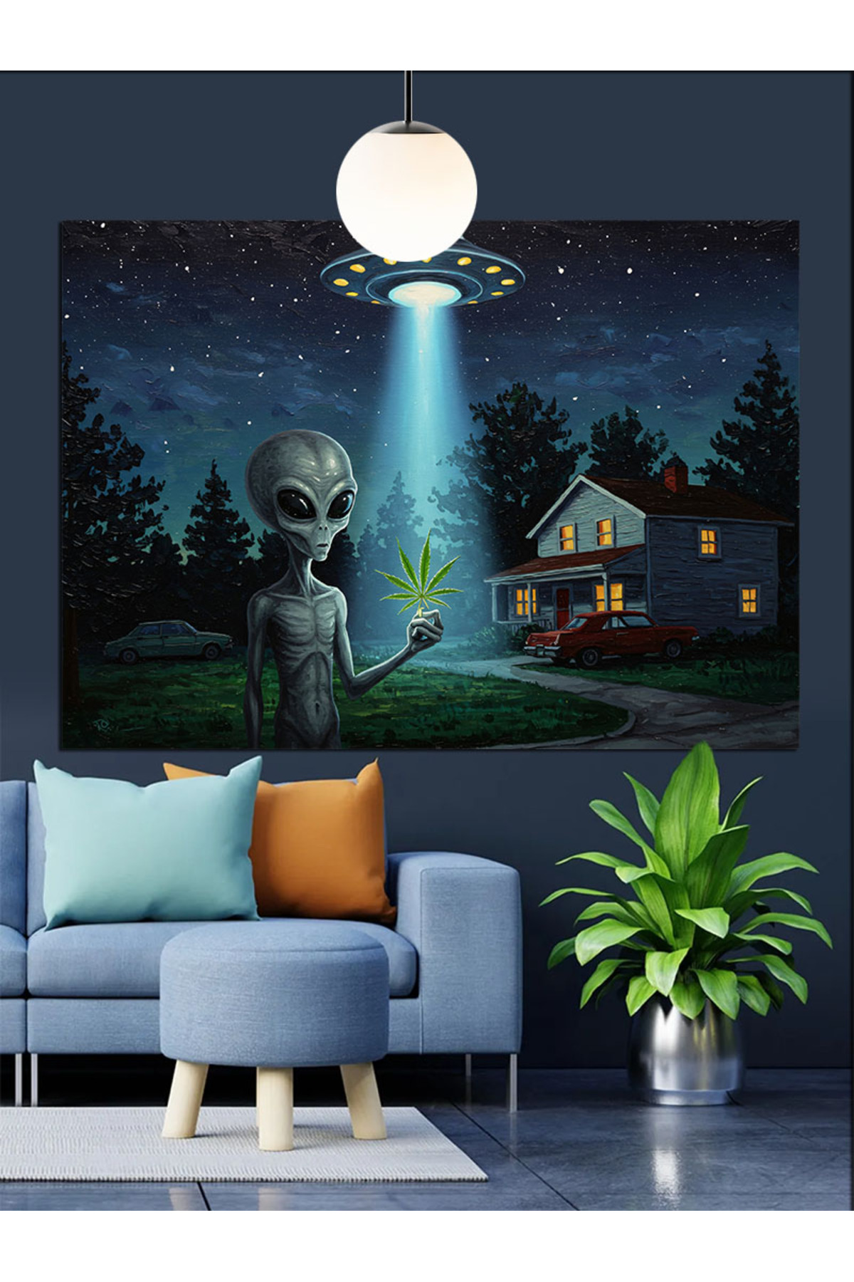 Ufo Uzaylı Yüksek kaliteli yağlı boya dokulu Kanvas Canvas Tablo kanvas tablo canvas tablo duvar de