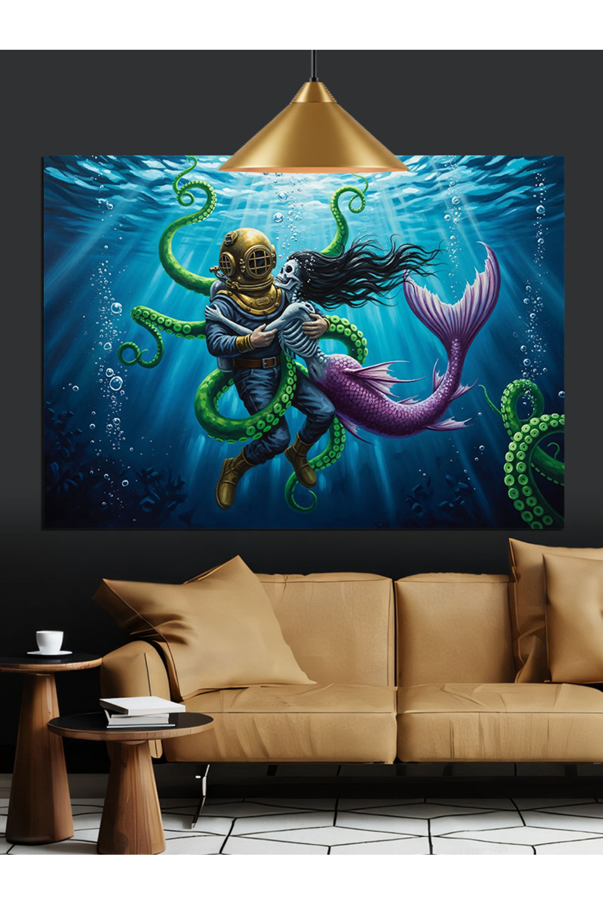Deniz Kızı Ahtapot Yüksek kaliteli yağlı boya dokulu Kanvas Canvas Tablo kanvas tablo canvas tablo