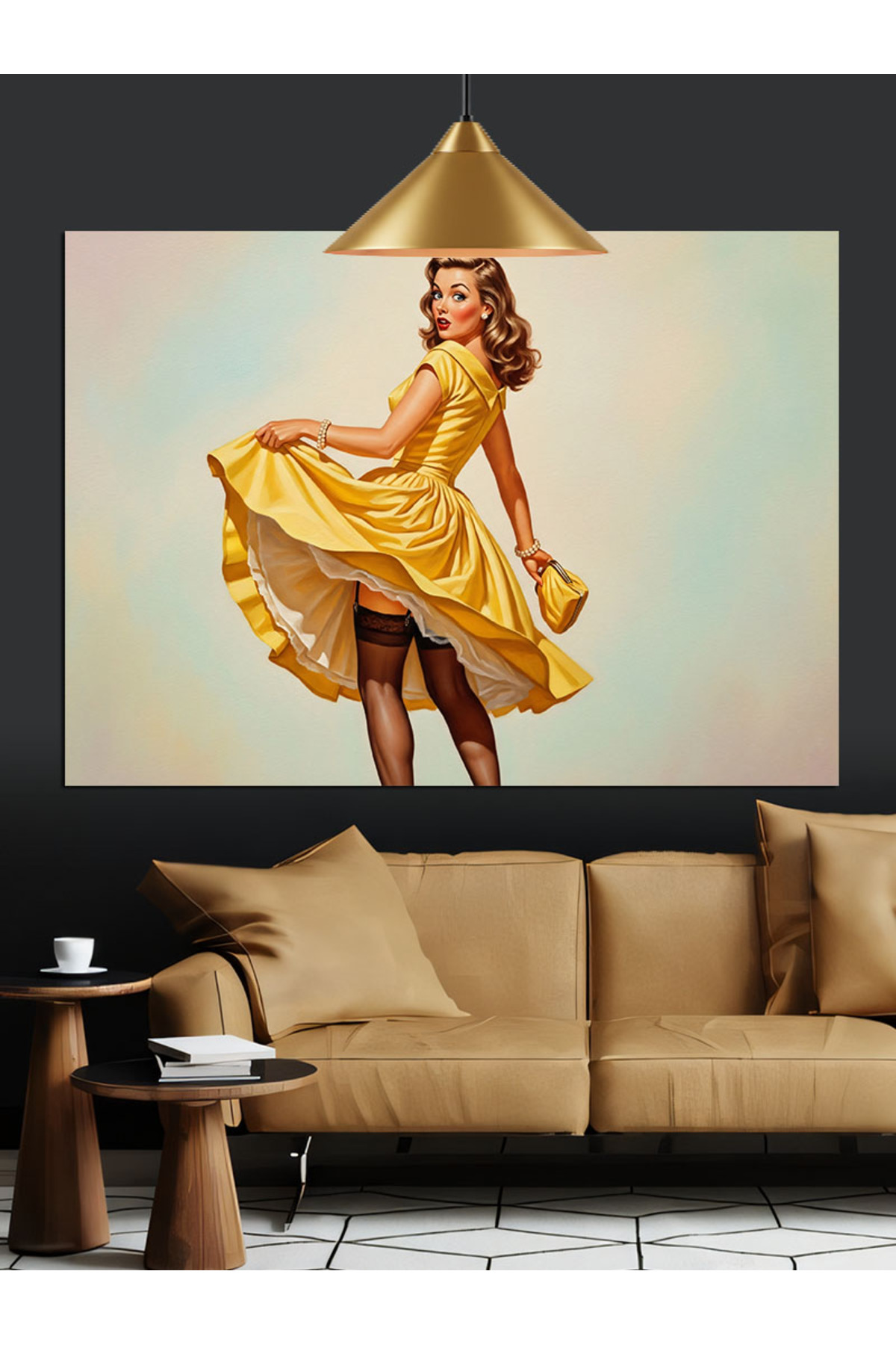 Sarı Elbiseli Yüksek kaliteli yağlı boya dokulu Kanvas Canvas Tablo kanvas tablo canvas tablo duvar