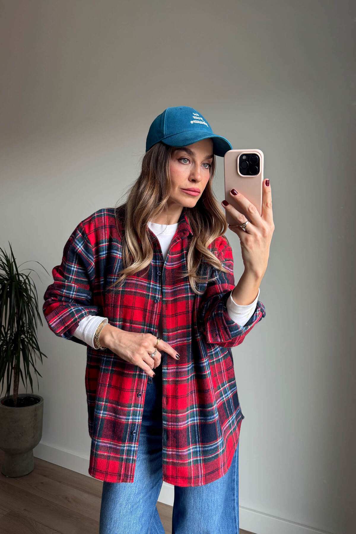 Sue Store Kırmızı Lacivert Ekoseli Oversize Oduncu Gömlek görsel 5