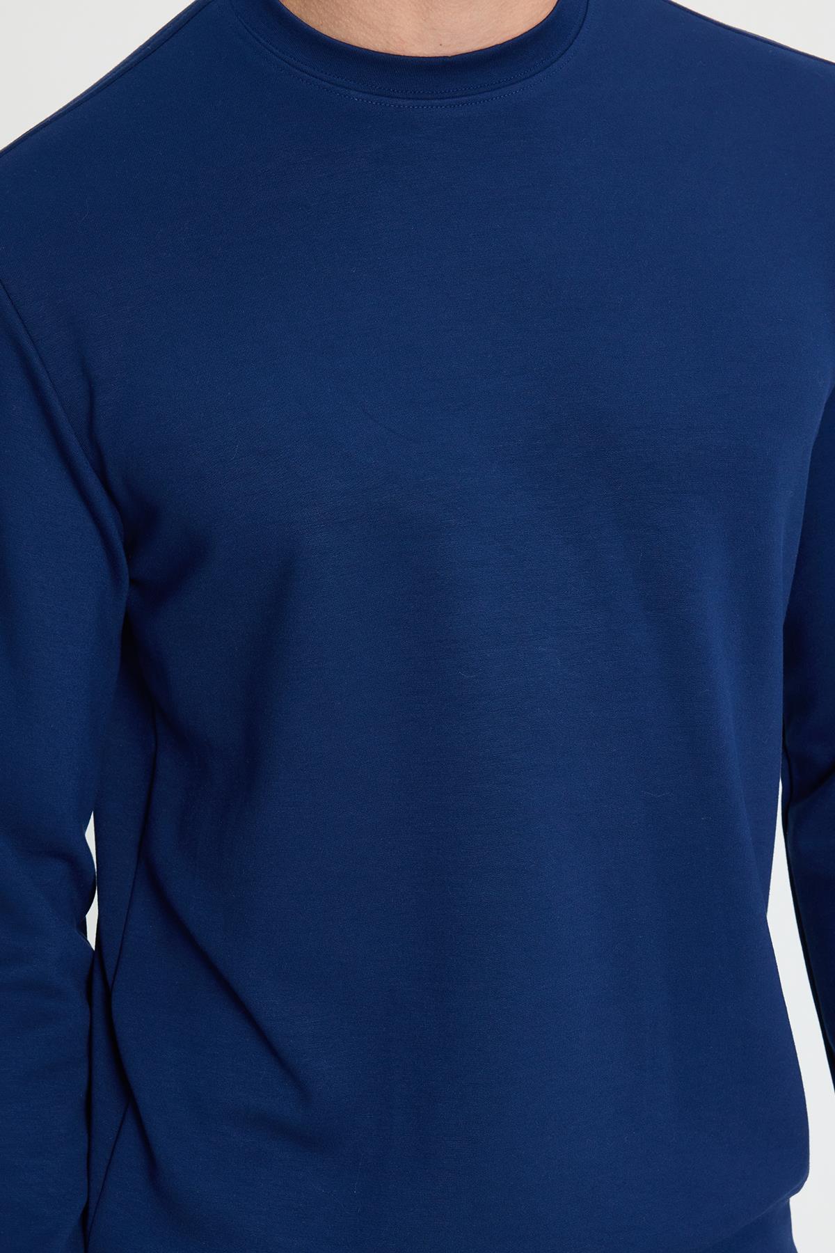 Tudors  Erkek Standart Fit Normal Kesim Uzun Kollu Ekstra Soft Modal Kumaş Bisiklet Yaka Açık Lacivert Sweat - Görsel 3