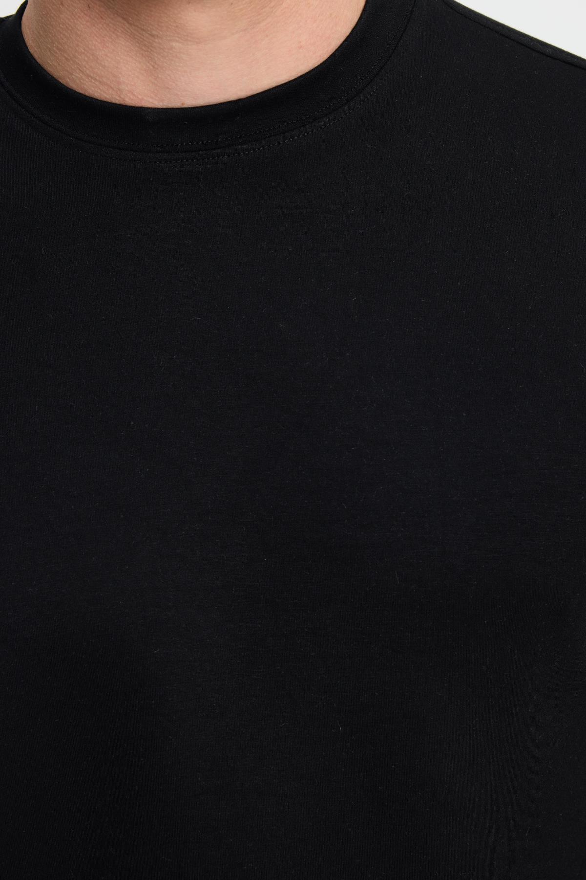 Tudors  Erkek Relax Fit Rahat Kesim Uzun Kollu Ekstra Soft Modal Kumaş Bisiklet Yaka Siyah Sweatshirt - Görsel 3