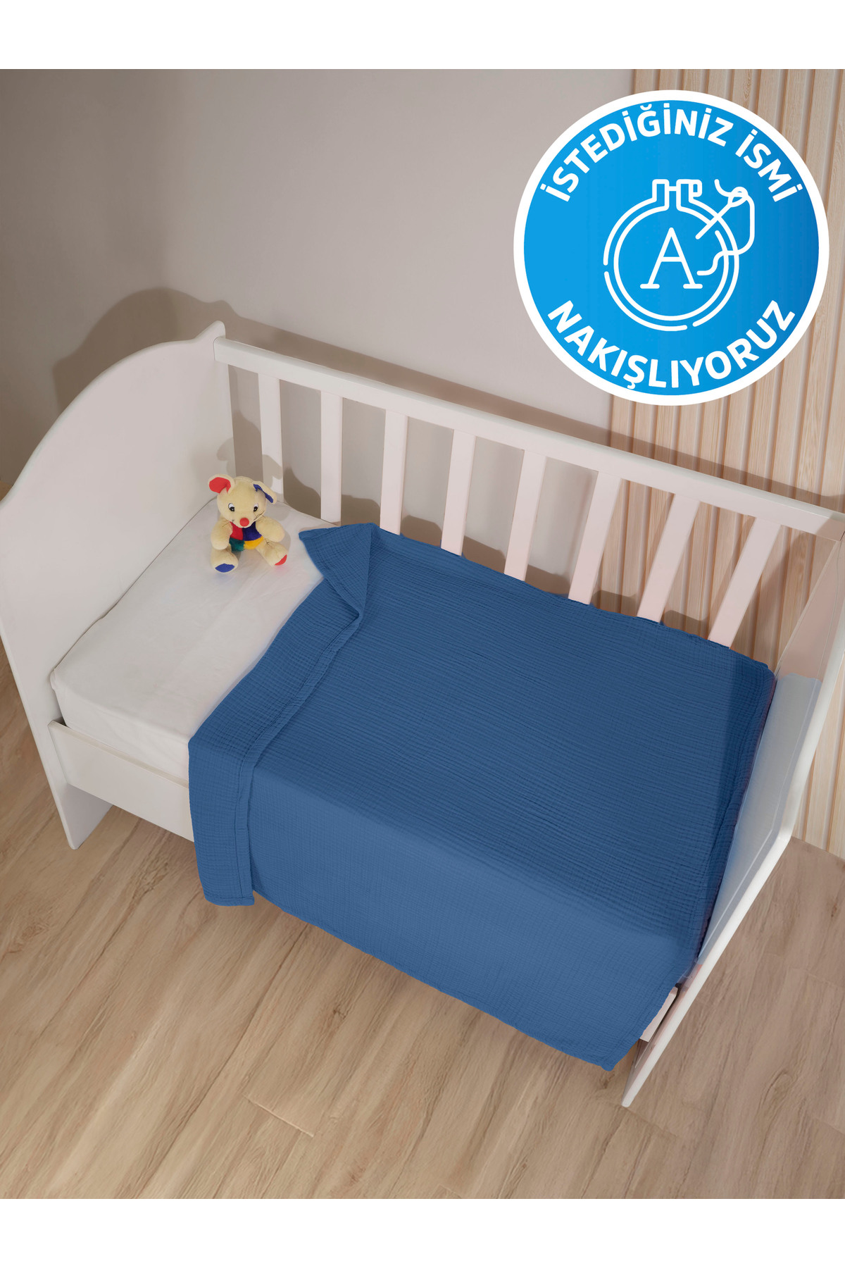 destinyhometex (İstediğiniz ismi yazıyoruz) %100 Pamuk 4 Kat Muslin 100x120 Cm Bebek Yatak/kundak Örtüsü Nakışlı fotoğrafı 2 (önizleme)