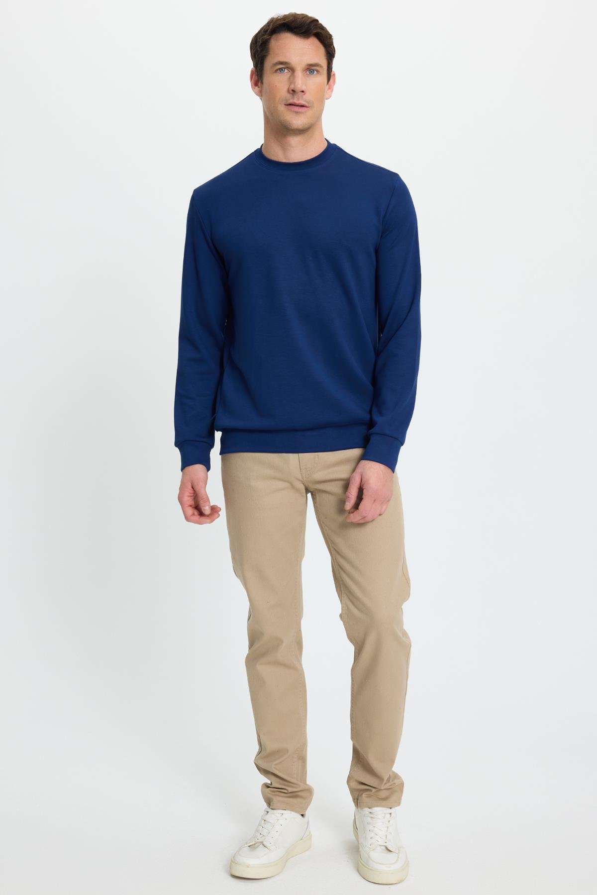 Tudors  Erkek Standart Fit Normal Kesim Uzun Kollu Ekstra Soft Modal Kumaş Bisiklet Yaka Açık Lacivert Sweat - Görsel 4