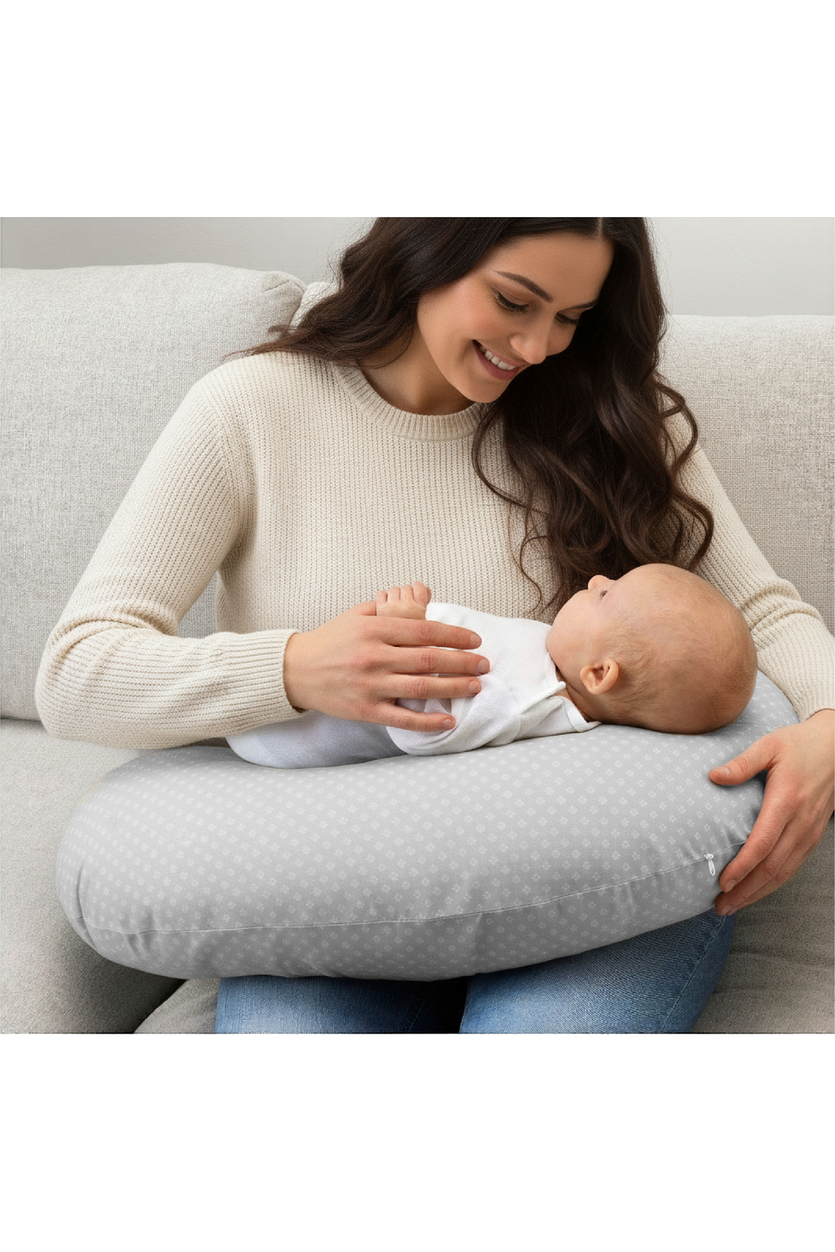 ngn collection Emzirme Yastığı, Büyük Boy Yıkanabilir Fermuarlı Bebek Destek Minderi, %100 Pamuk Gri Hamile Destek fotoğrafı 2 (önizleme)