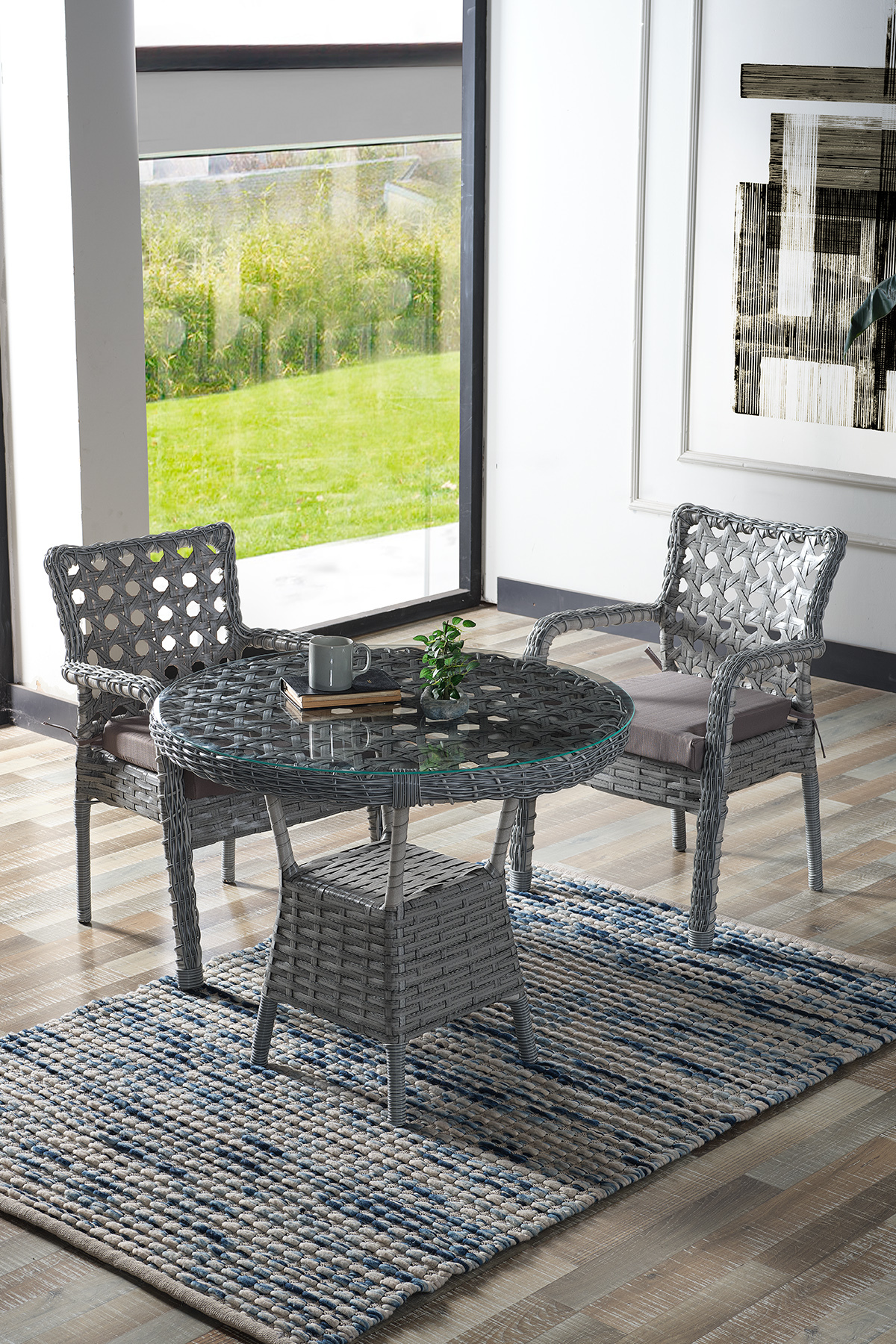 Frosty 2 Person Rattan Garden Balcony Kitchen Tableware Light Grey