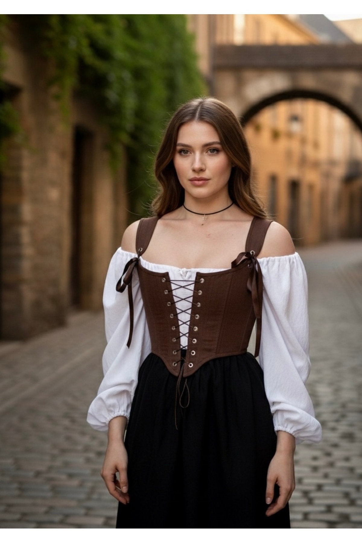 SARA Clothessy Kahverengi Vintage Bağcıklı Korse Büstiyer görsel 3