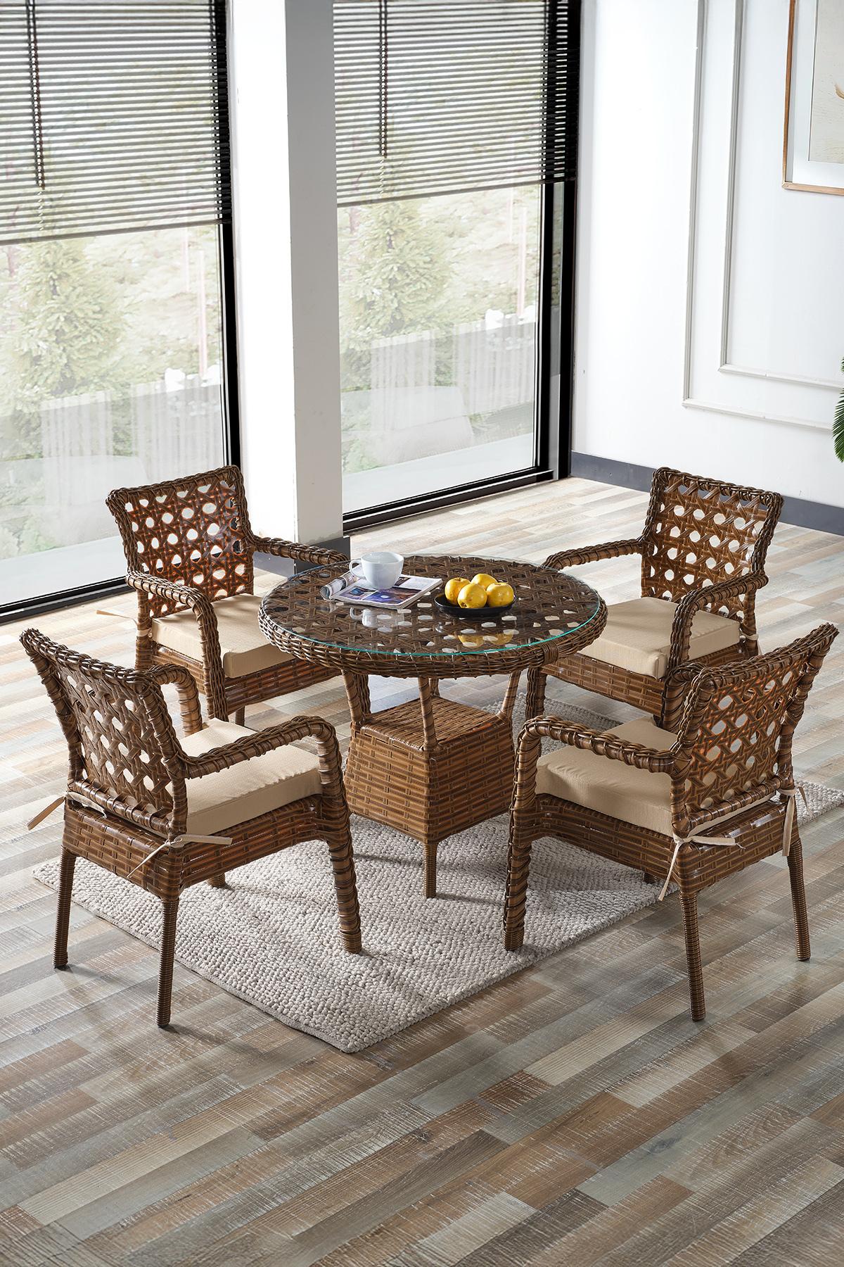 Frosty 4-Person Rattan Garden Balcony Kitchen Tableware Coffee