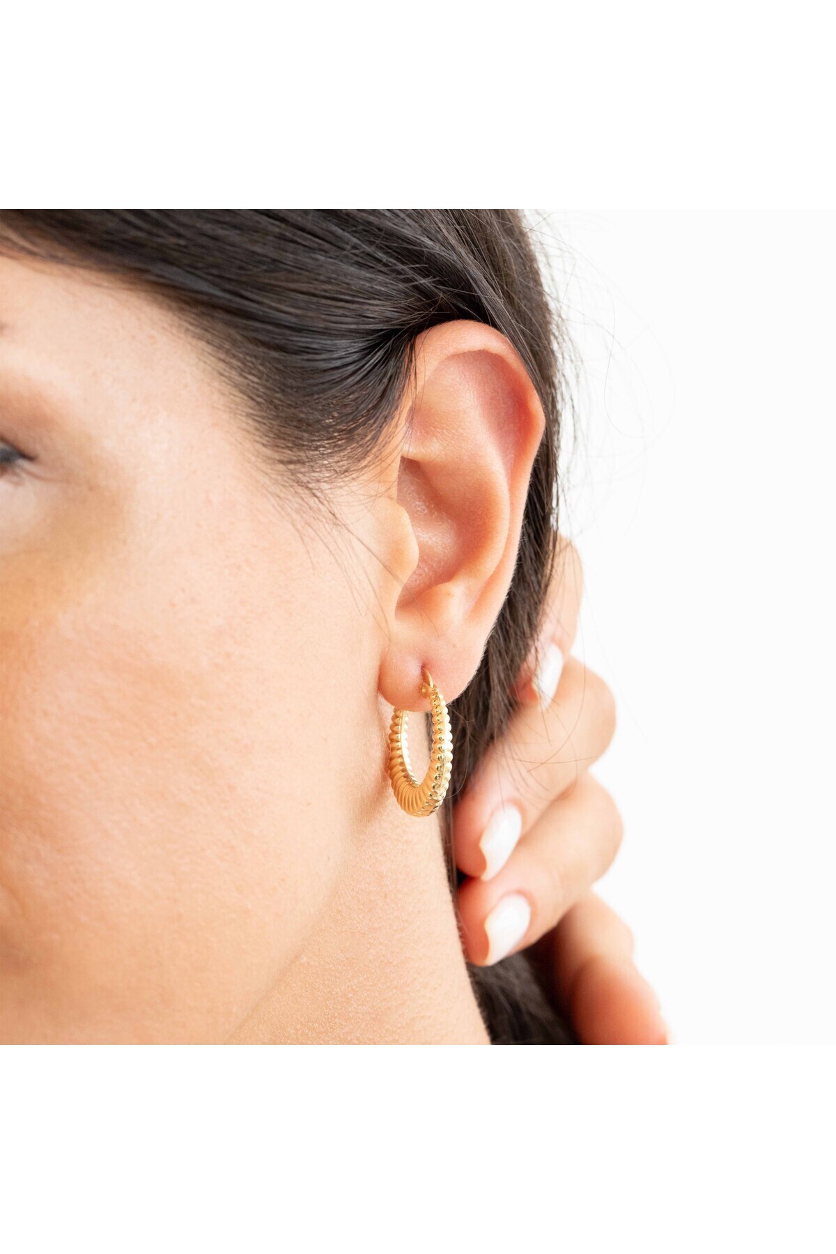 NİSERAJEWELLERY Halka Vintage Tasarım Altın Küpe