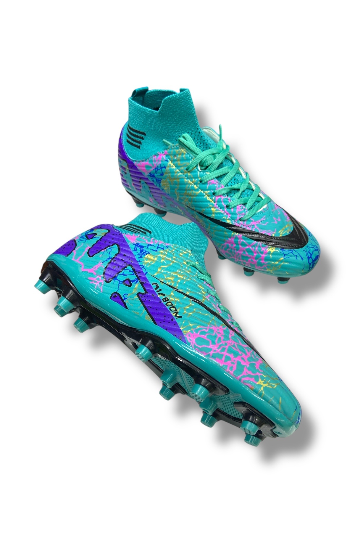 güneşayakkabı 565 Halısaha & Çimsaha Çoraplı Krampon Turkuaz Mor Desenli