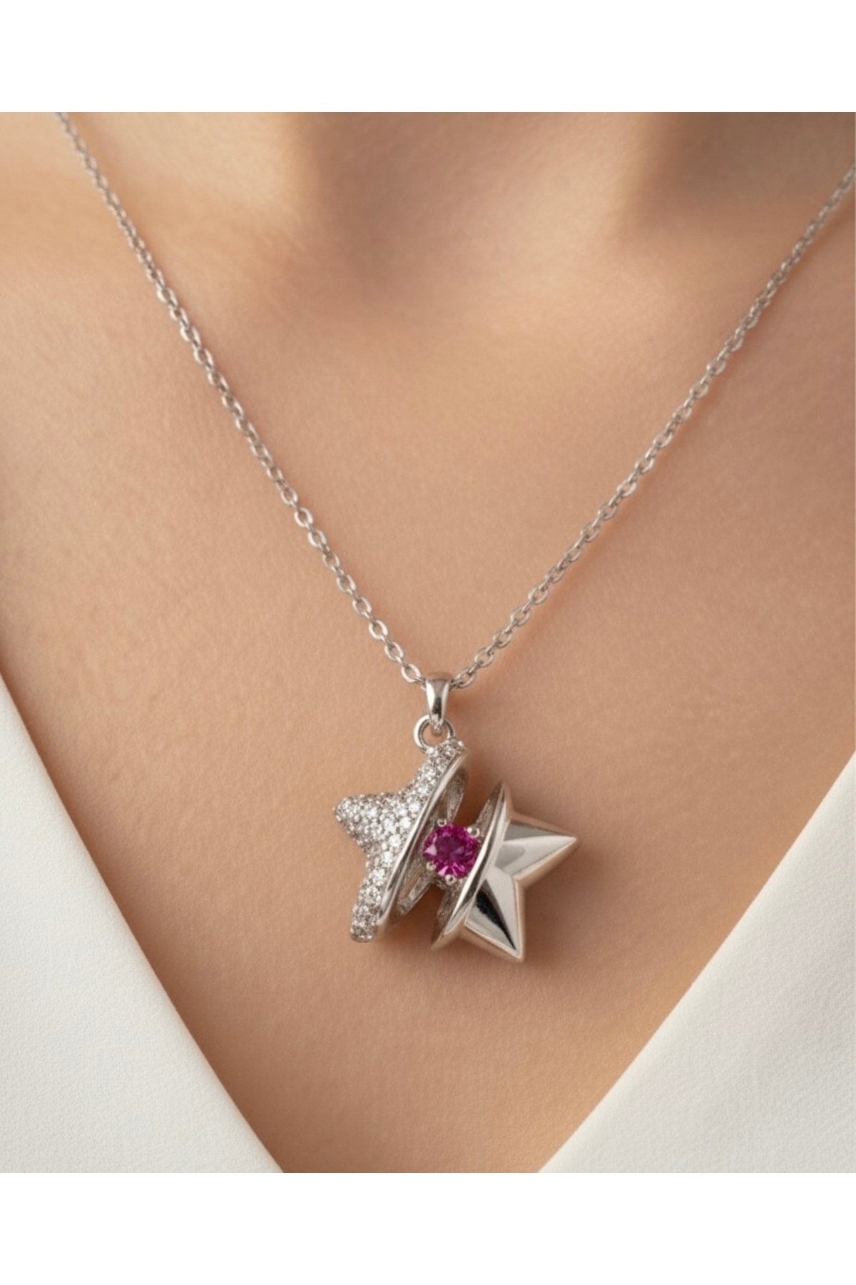 ACQUA BELLA Kapaklı 925 Ayar Gümüş Deniz Yıldızı Kolye – Pembe Kalpli Taşlı, Açılır Tasarım, Özel Hediye Kutulu