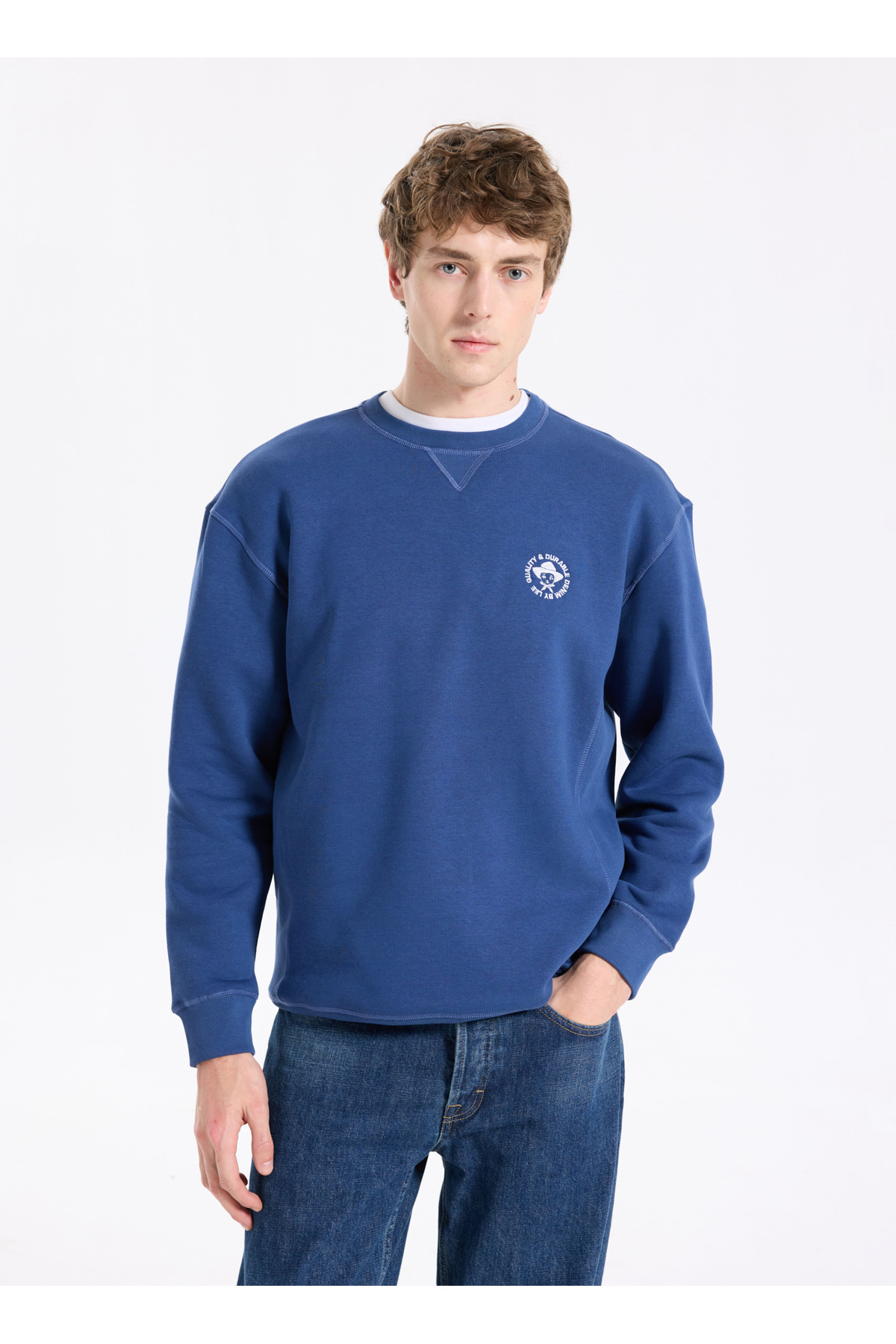 Lee Bisiklet Yaka Lacivert Erkek Sweatshırt L2520091422 Lacivert Sweatshirt görsel 3