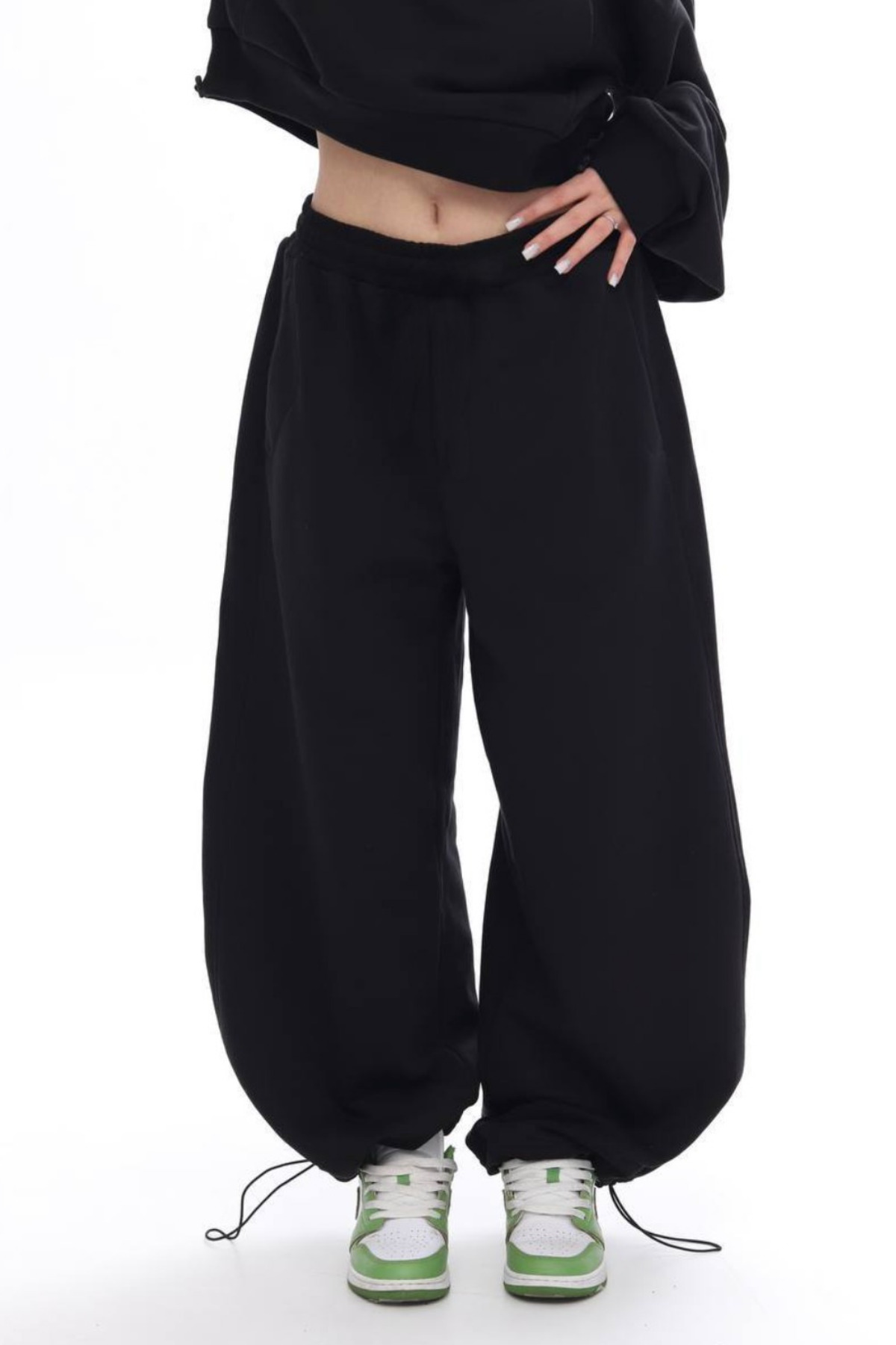 BSBSPOR  Siyah Gri Füme Baggy Kesim Geniş Paça 2 Iplik Eşofman Altı