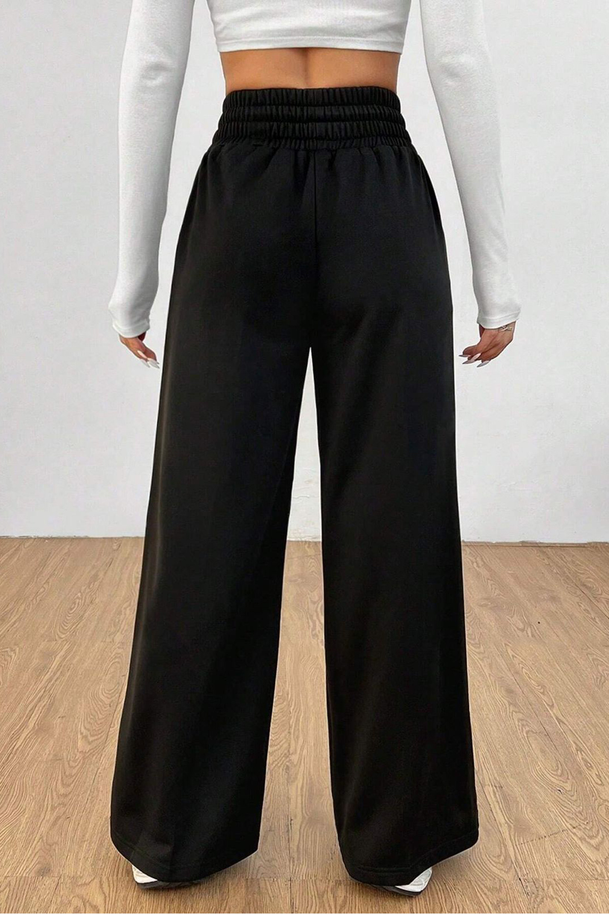 Hera Moda Жіночі чорні штани з високою талією, 2 нитки, широкі штанини