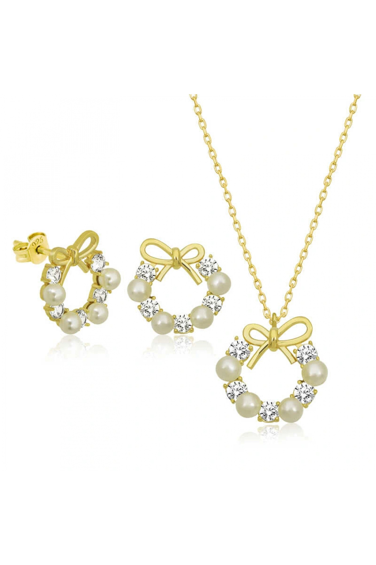 byhodi 925 Ayar Gümüş İnci Kurdele Kadın Set T6460 (599599)