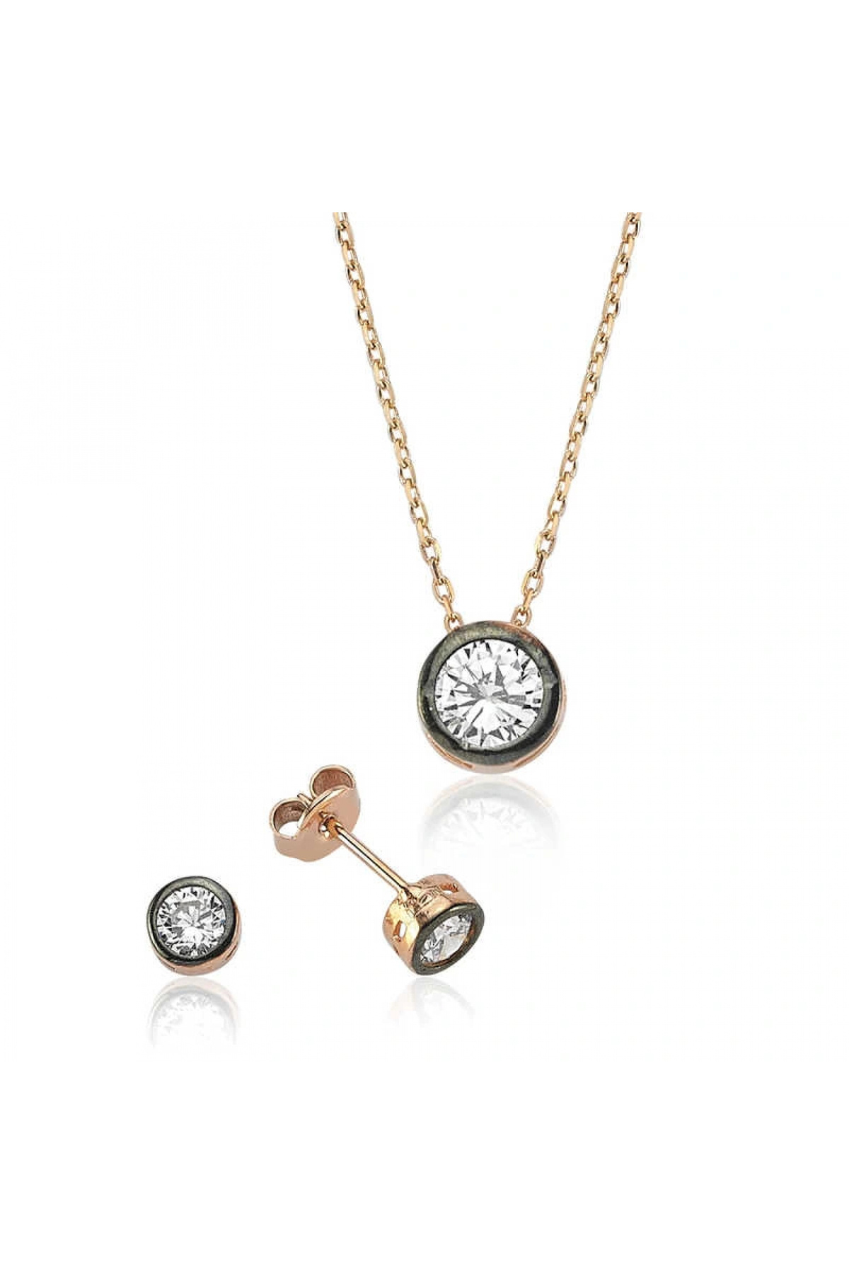 byhodi 925 Ayar Gümüş Yuvarlak Tek Taş Set ST2610051 (599599)