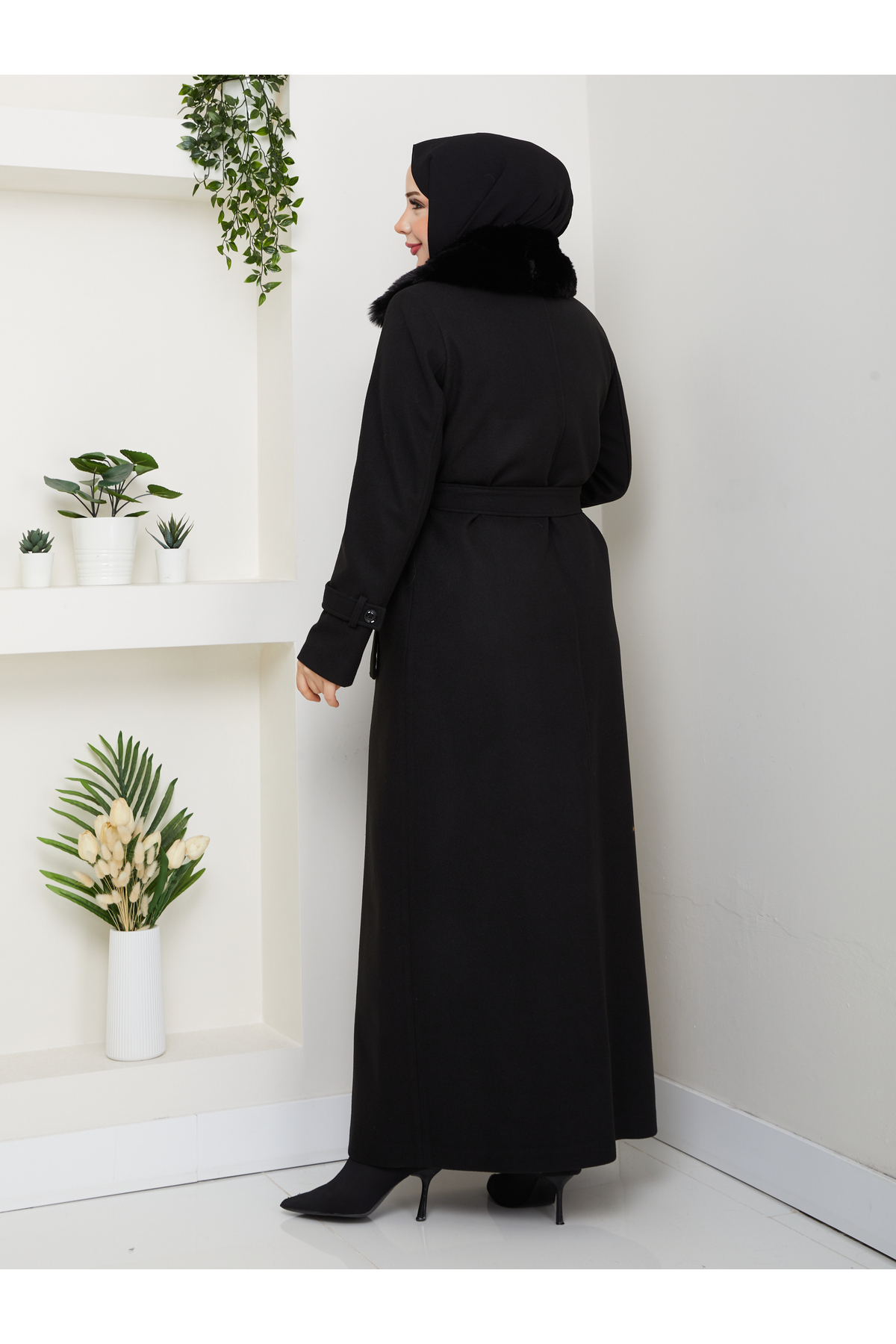 Moda İncir  KRUVAZE YAKALI KÜRKLÜ KAŞE MANTO - Görsel 9