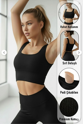 DOCE ELEGANTE Kadın Pamuklu Siyah Kalın Askılı Crop Pedli Spor Sütyeni Yarım ...