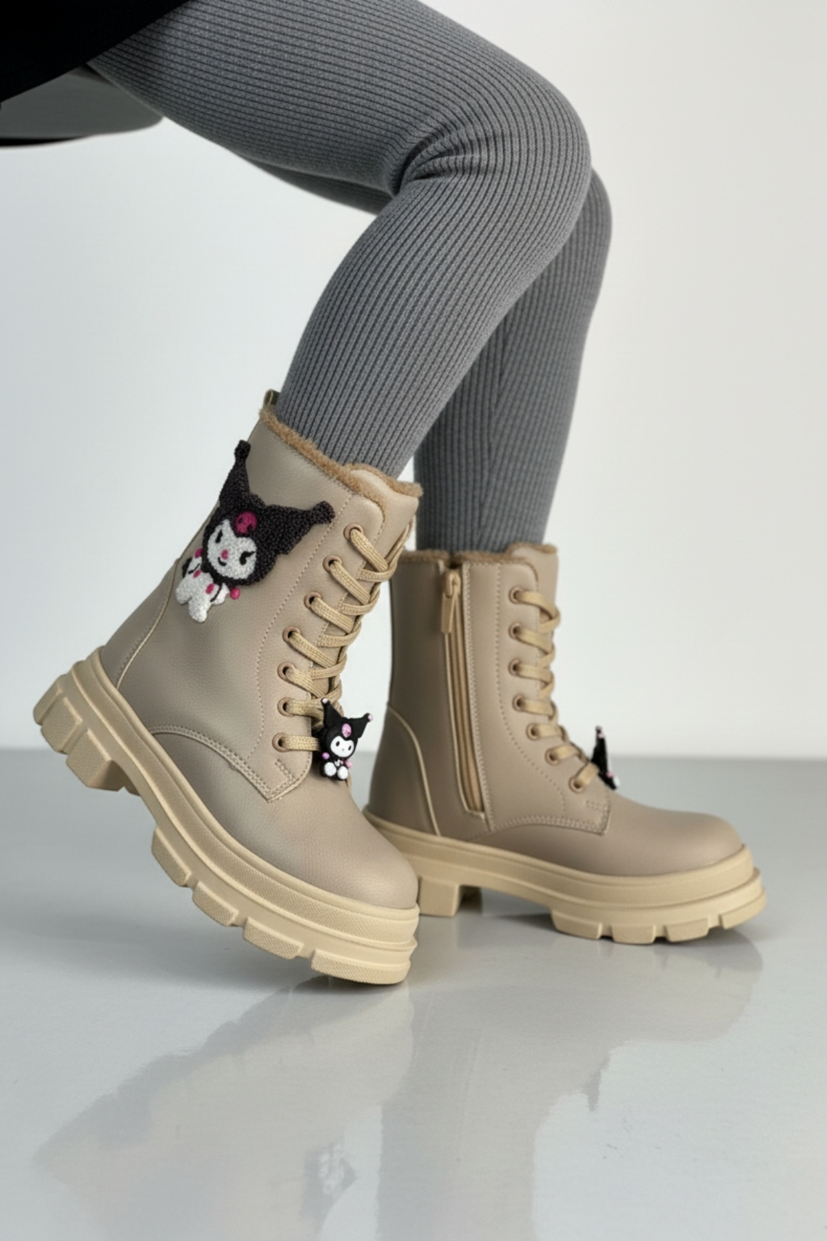 Girls Lightweight Casual Kids Boots with Zipper and Embroidery
