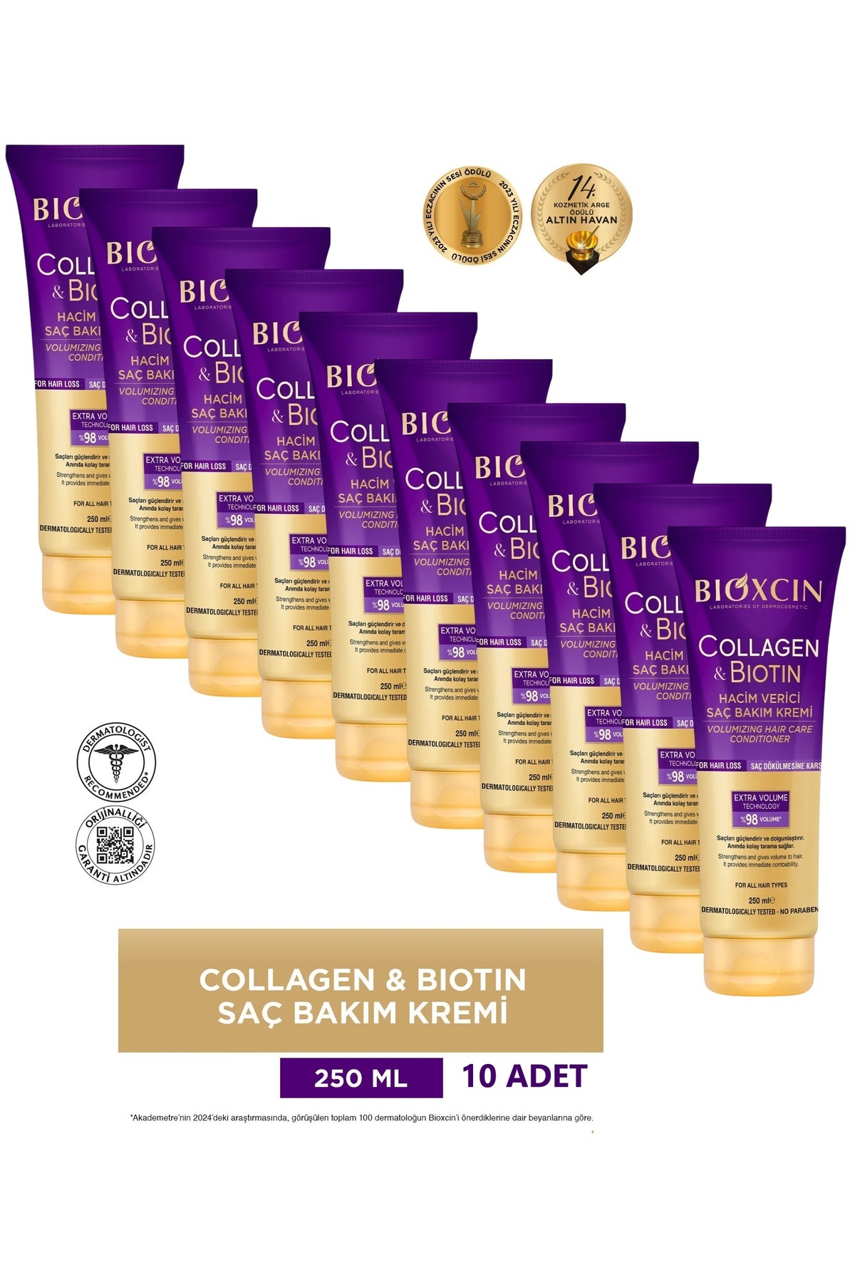 Bioxcin Collagen & Biotin Ekstra Hacim Saç Kremi 10X250 ml - Kolajen Biotin Ince Seyrek Saçlar — 868051263343310