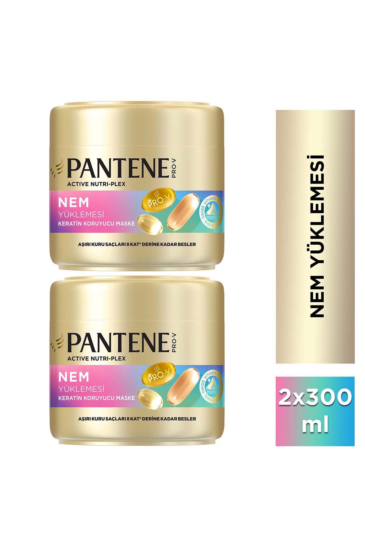Pantene Nem Yüklemesi, Ekstra Kuru Saçlar İçin Yoğun Nem Veren Keratin Koruyucu Maske 300ml x 2 Adet — 8681002998827