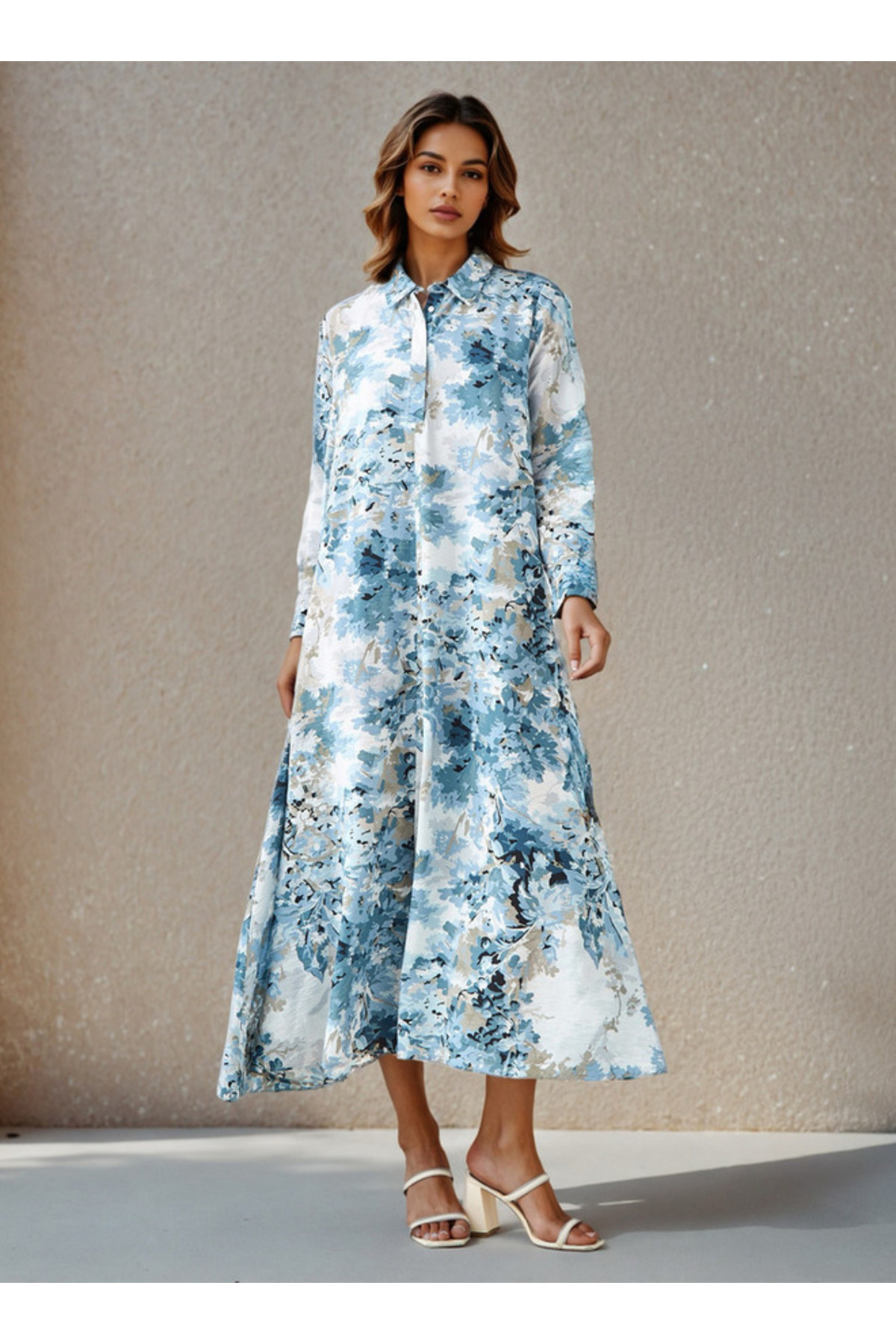 Iconic Floral Print Shirt Women Dress with Collar