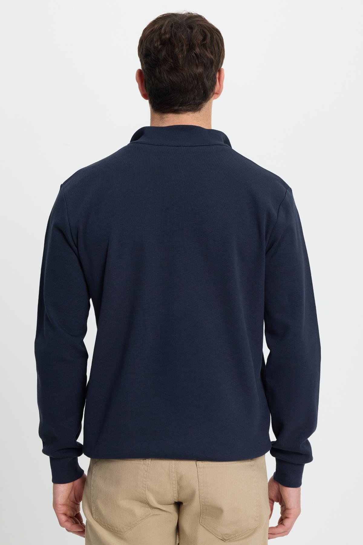 Tudors Erkek Slim Fit Dar Kesim Pamuklu Tam Fermuarlı Çift Cepli Dik Yaka Lacivert Sweatshirt Hırka görsel 8