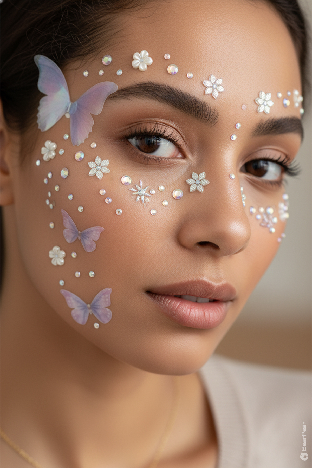 BearPear Kelebekli Yüz Taşı Face Gems Parti Makyaj Aksesuarı