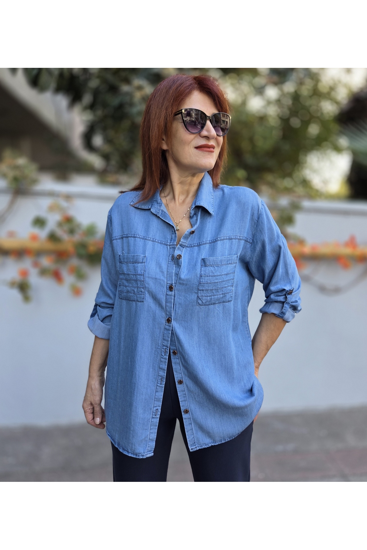 DenizEge  Liyosel Çift Cep Kot Gömlek - Görsel 2
