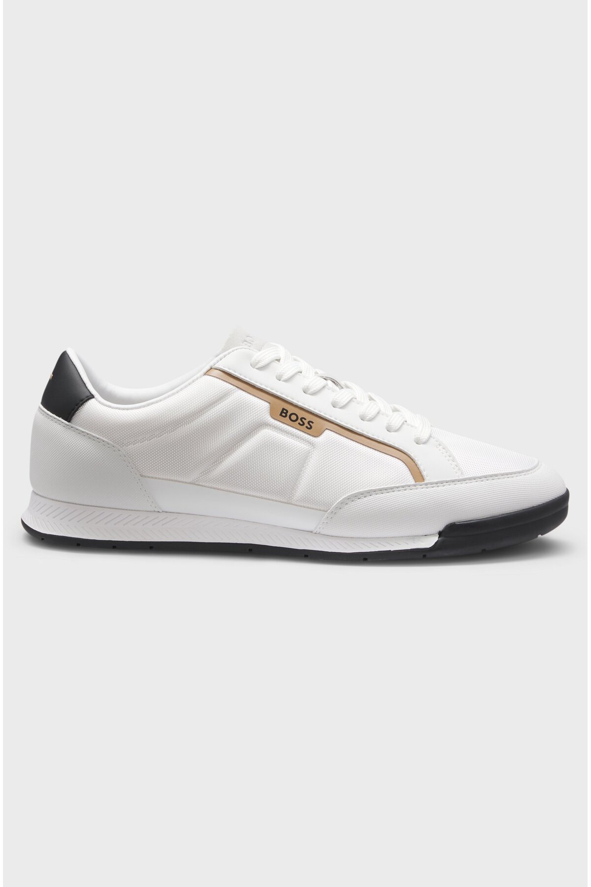 باس کفش کتانی مردانه چرم تخت، راحت، پنجه گرد، بنددار، سفید، کد ۵۰۵۵۲۸۷۹-۱۲۲