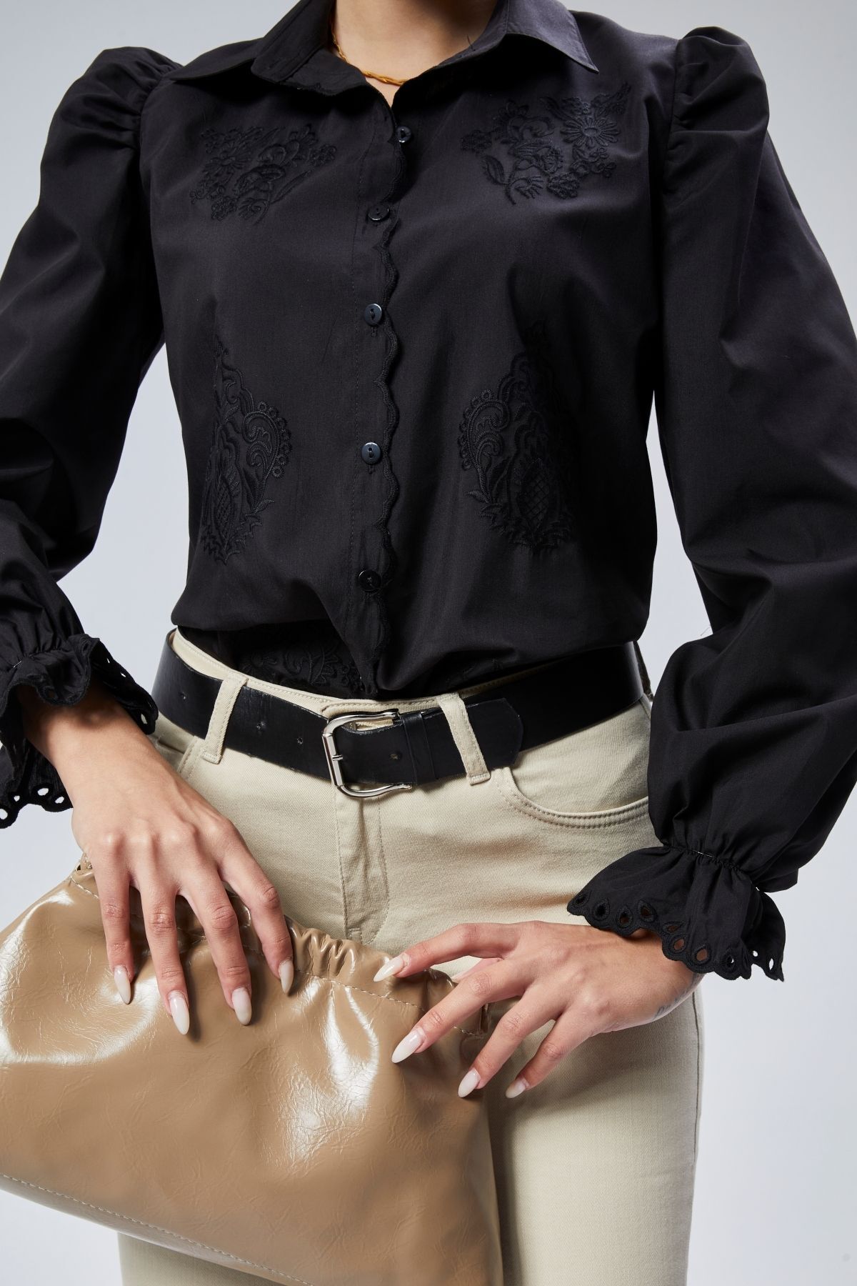 Crazy shee  Prenses Nakış Detaylı Vintage Gömlek - Görsel 3