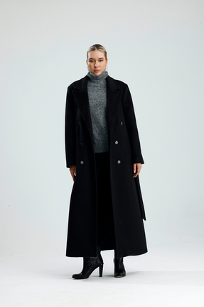 GACA COLLECTION LİMYRE Premium Uzun Kaşe Siyah Kaban