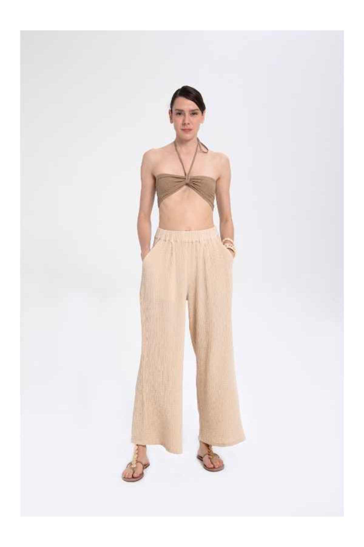 Elastic Back Crop Top Brown