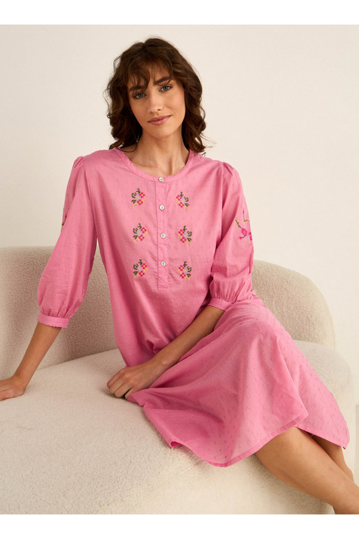Splash FAV Night Dress 3/4 Sleeves Embroidered