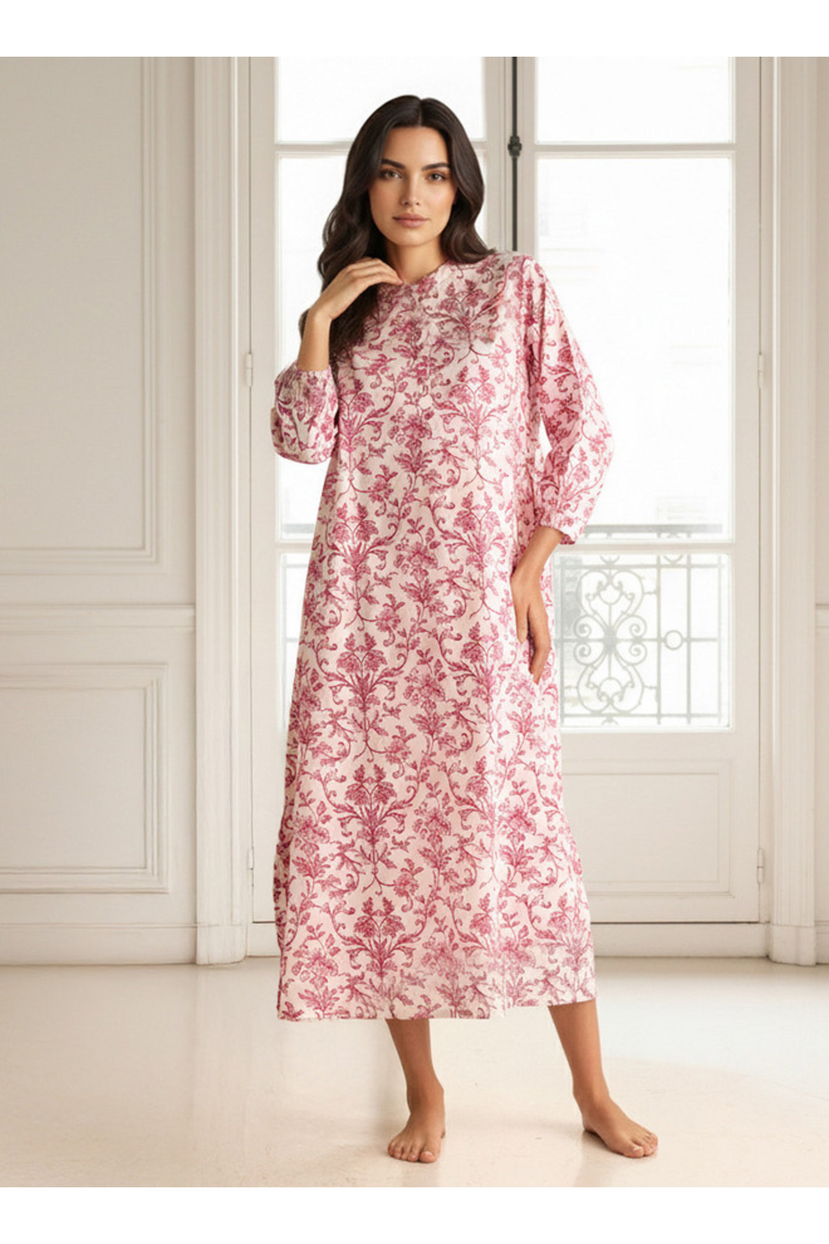 Splash FAV Night Dress Long Sleeves Printed Cotton