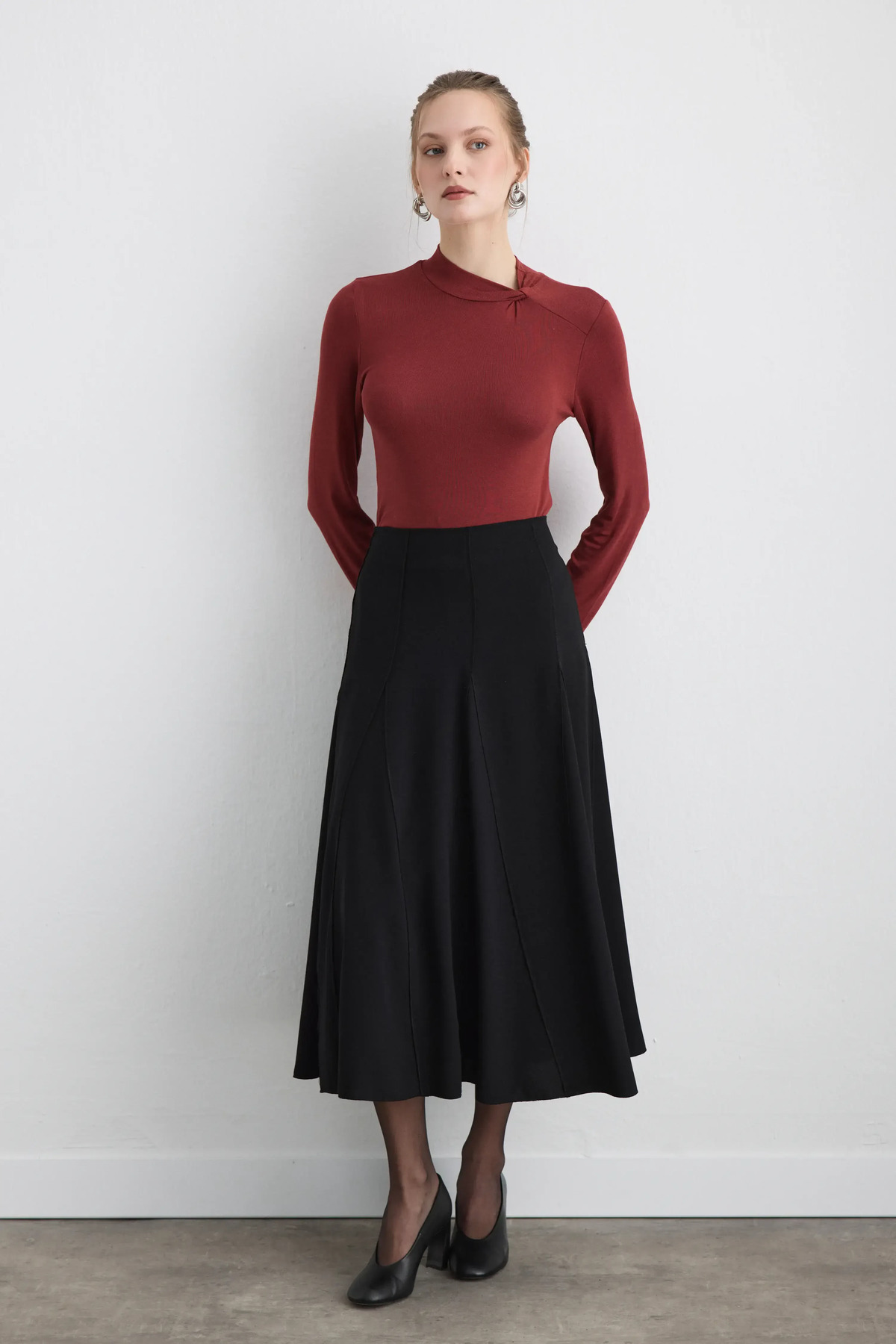 Gusto  Volanlı Midi Etek - Siyah - Görsel 4